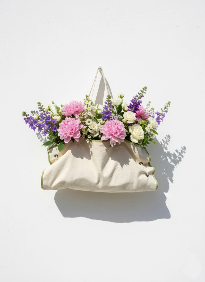 XL Kanvas Biyeli Çiçek Çantası 