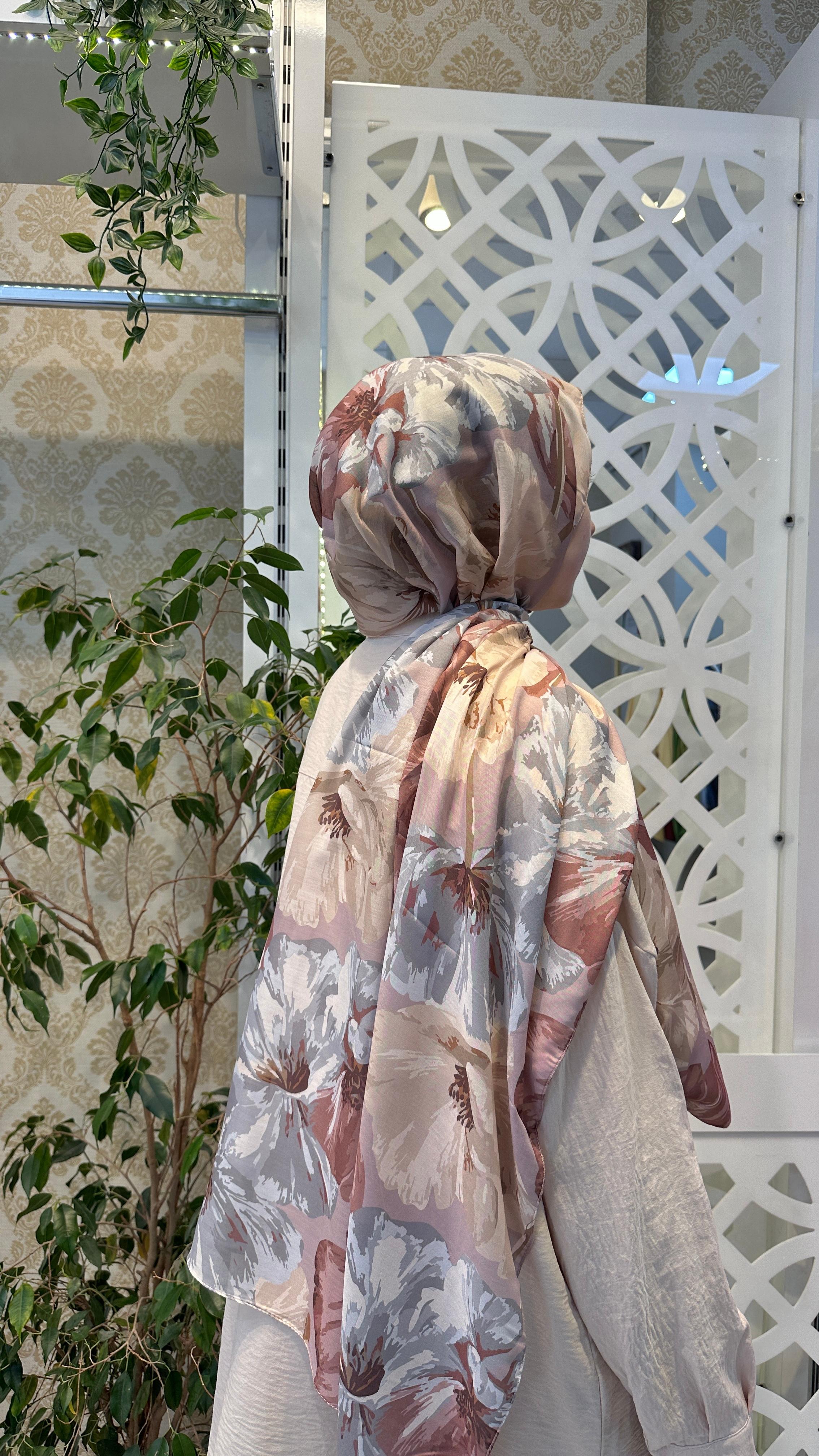 HİNT PAMUK YAZLIK İNCE DOKU DESENLİ ŞAL  - soft pudra
