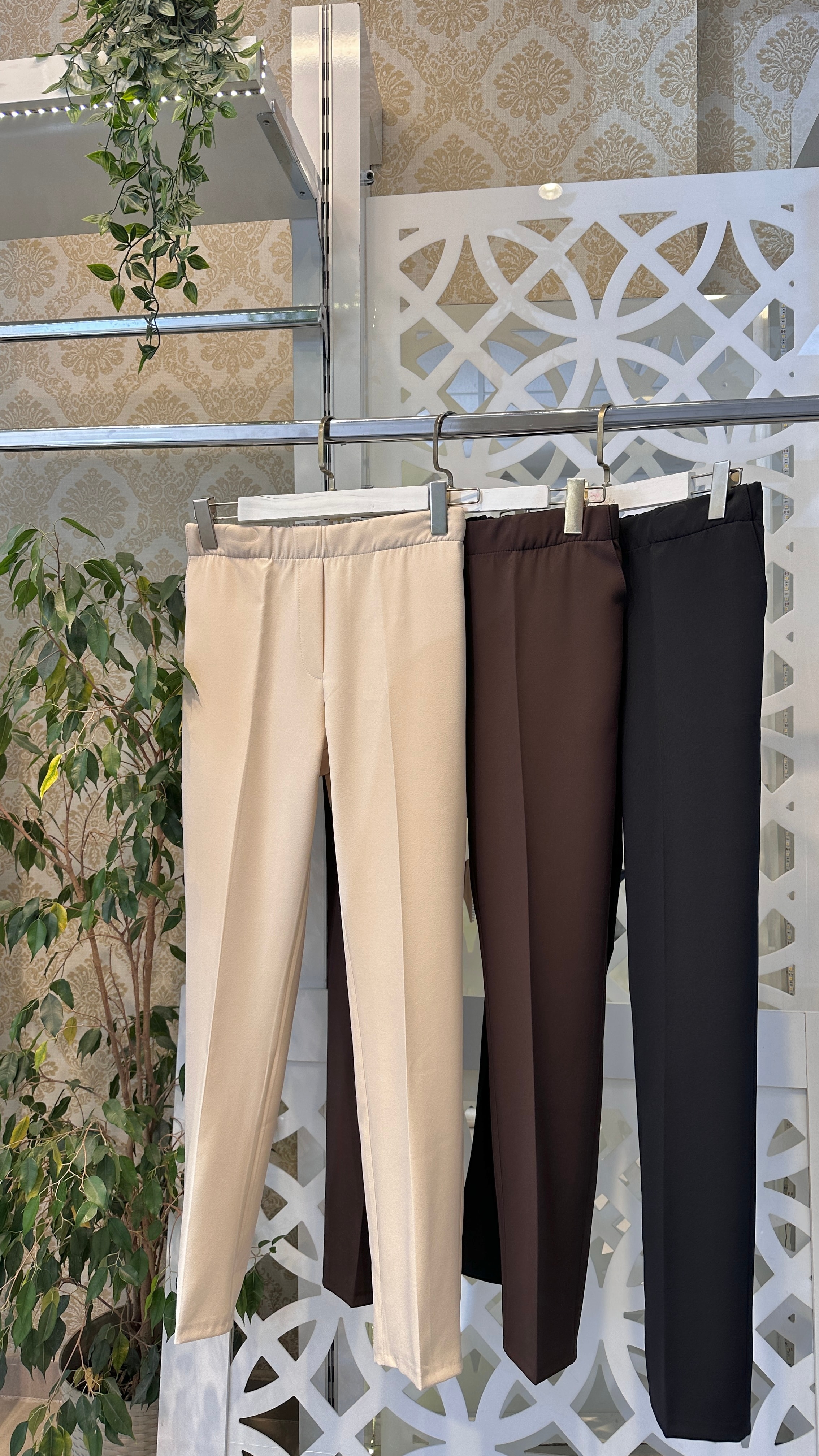 Likralı krep pantolon  - bej
