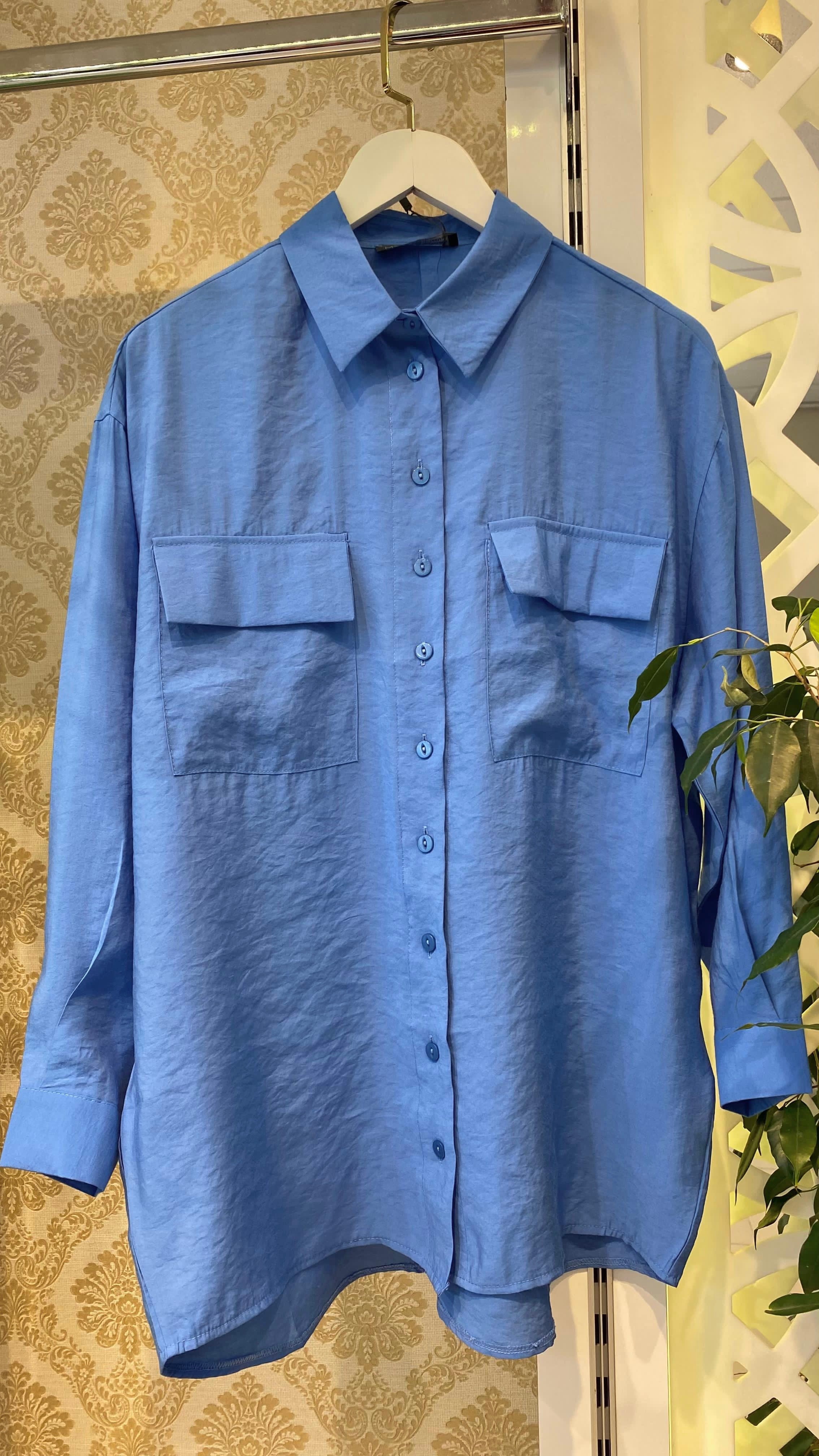 İki cepli modal gömlek  - indigo