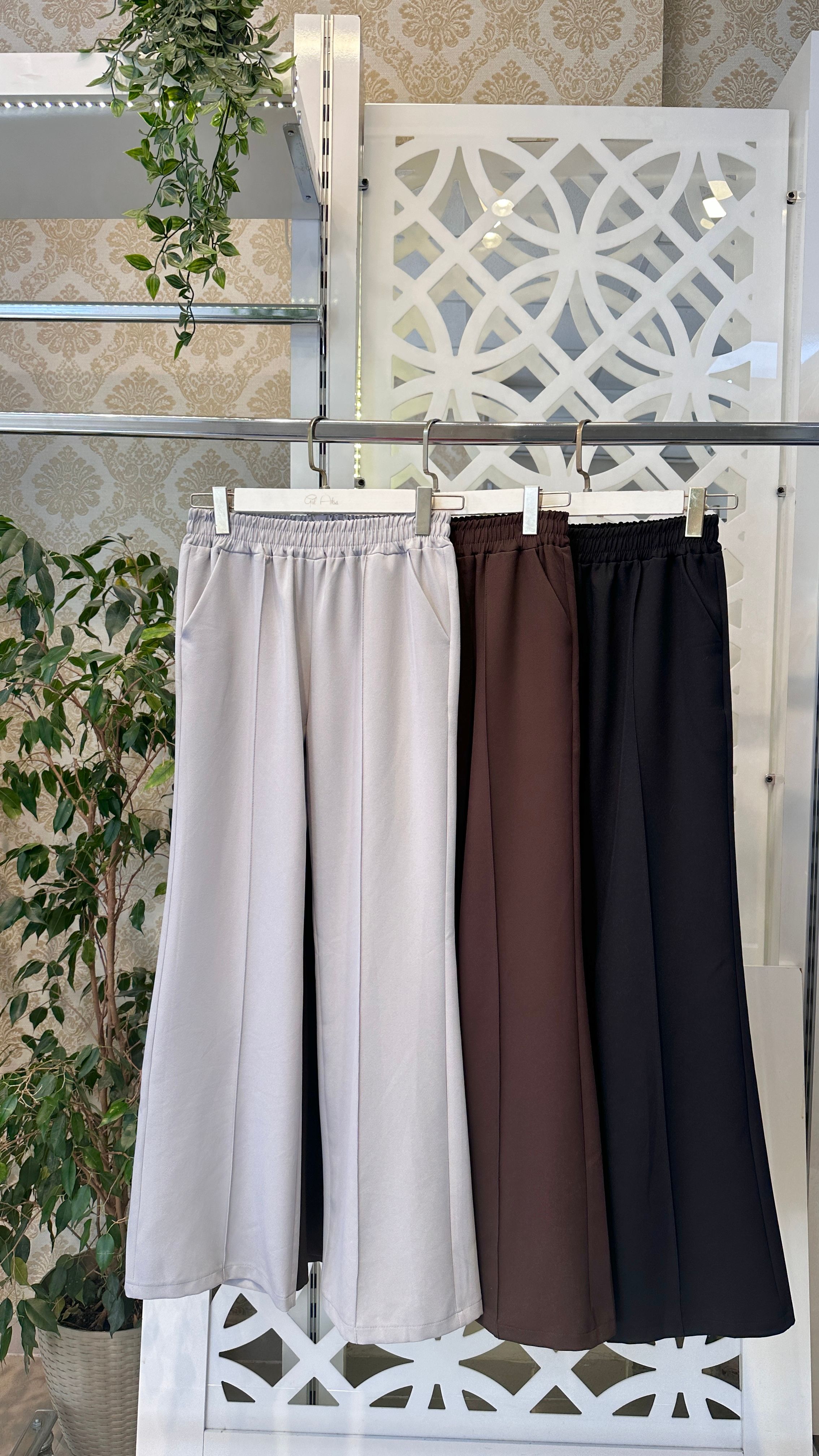 2720 Yeni bol paça çizgi pantolon  - gri