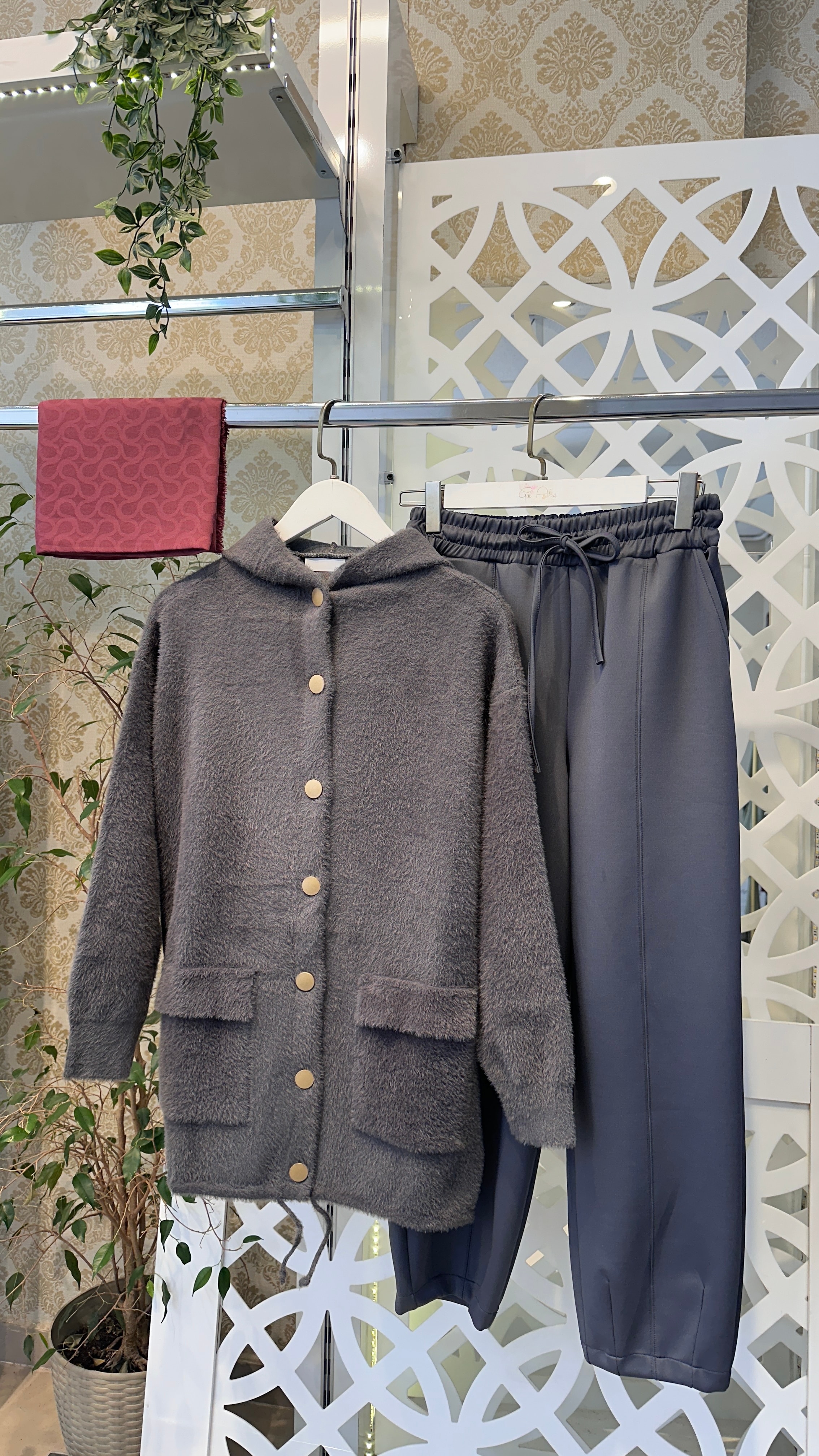 KASIM ÖZEL Düğmeli Angora Hırka - antrasit