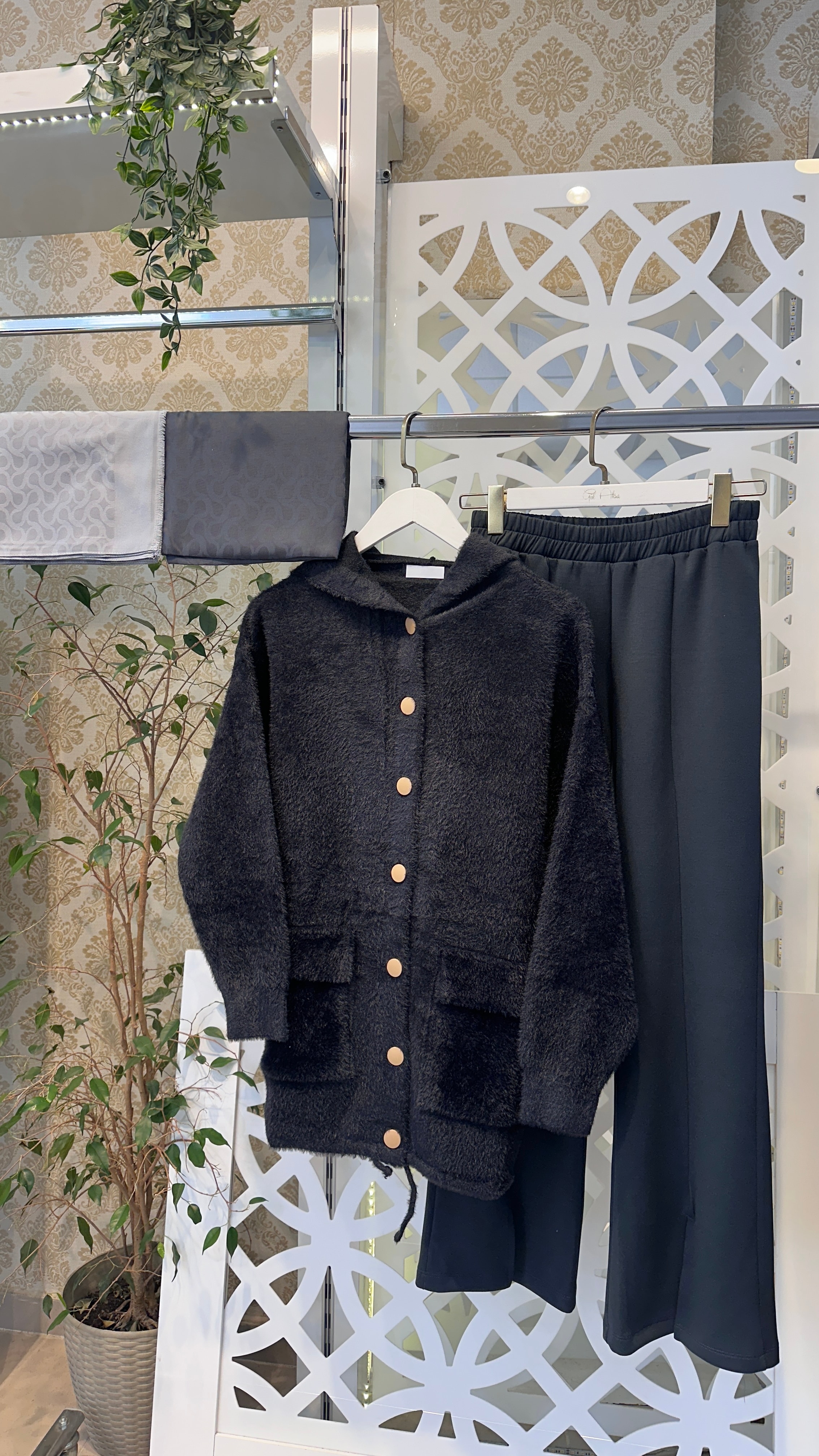 KASIM ÖZEL Düğmeli Angora Hırka - Siyah