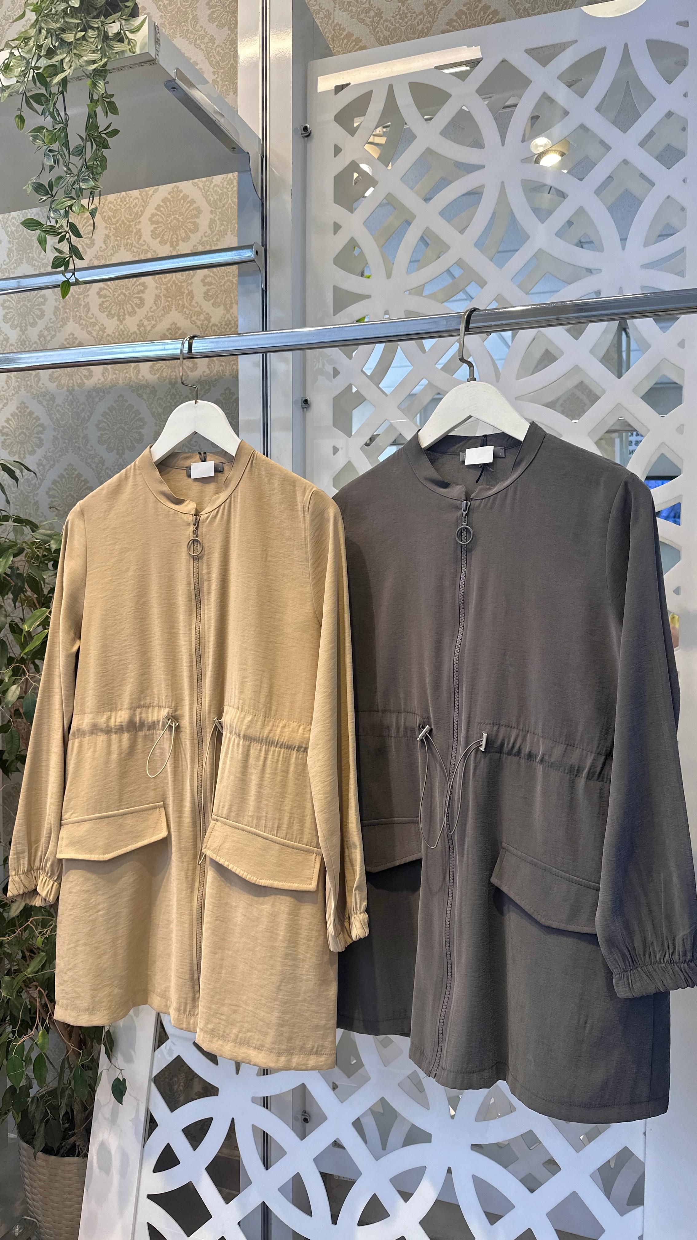 Fermuarlı Qupra Ceket  - olive