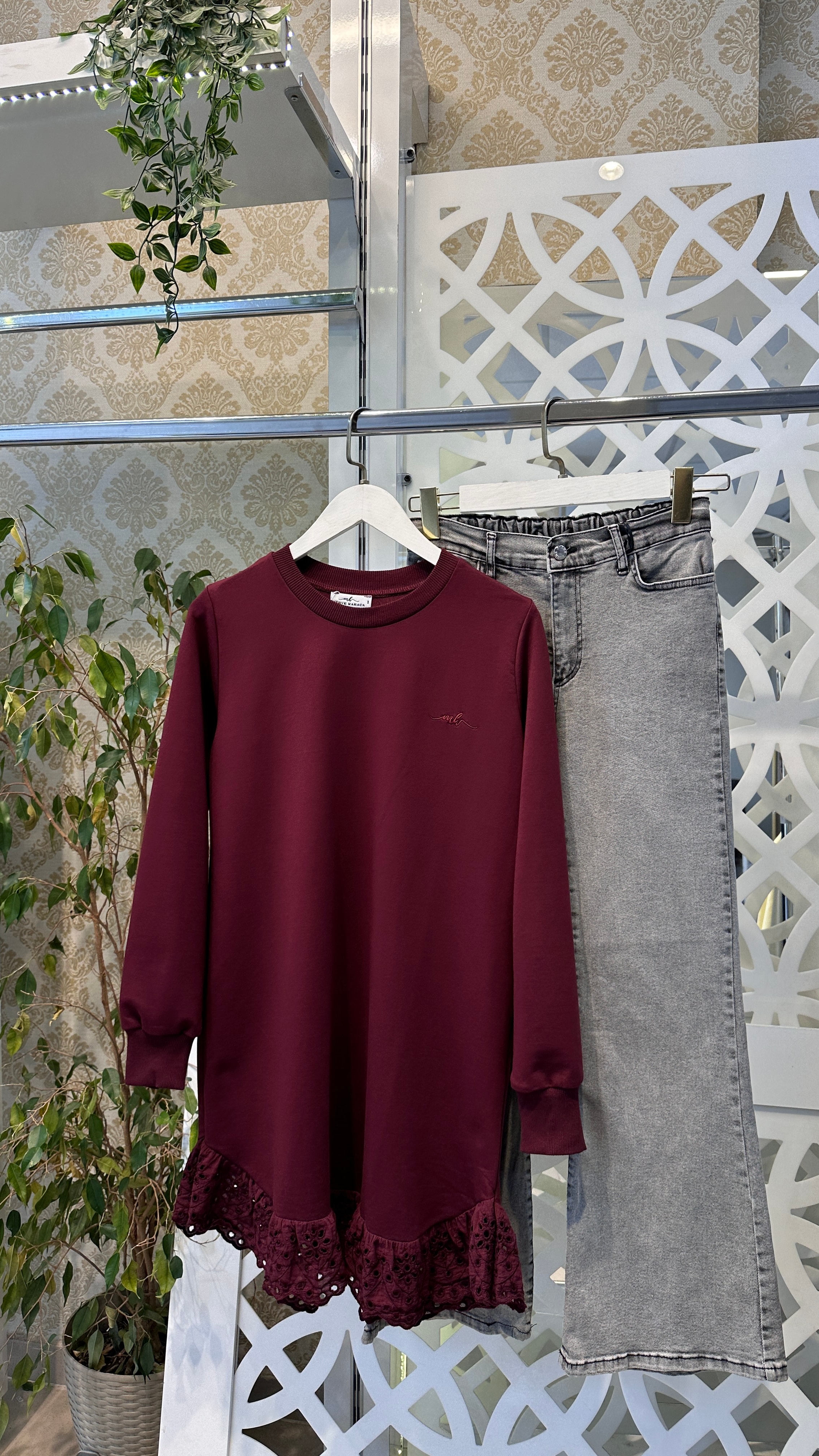 Etek ucu dantelli Mk Sweat  - Bordo