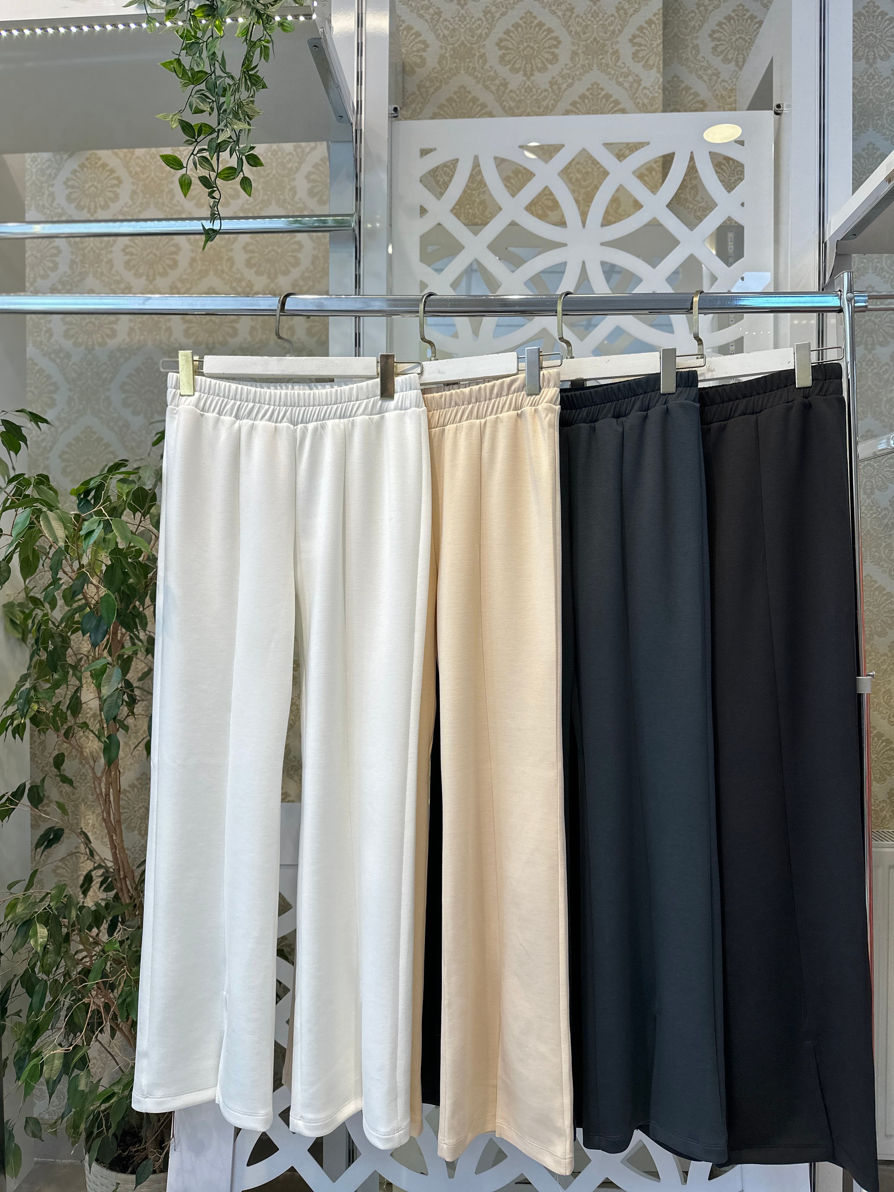 ÖNÜ YIRTMAÇ DETAYLI MODAL PANTOLON - beyaz