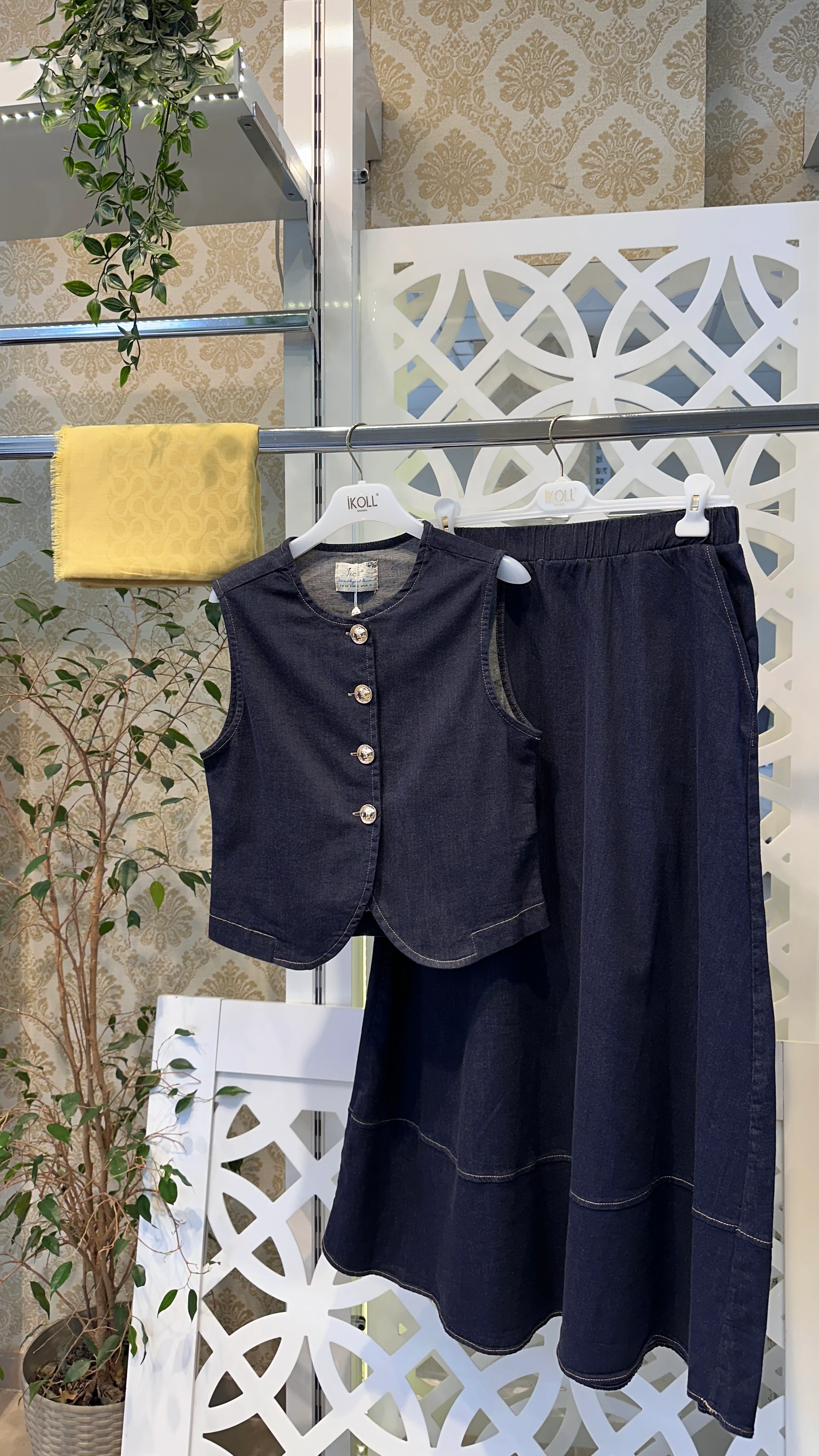 İkoll kot yelekli takım  - Kot Mavi