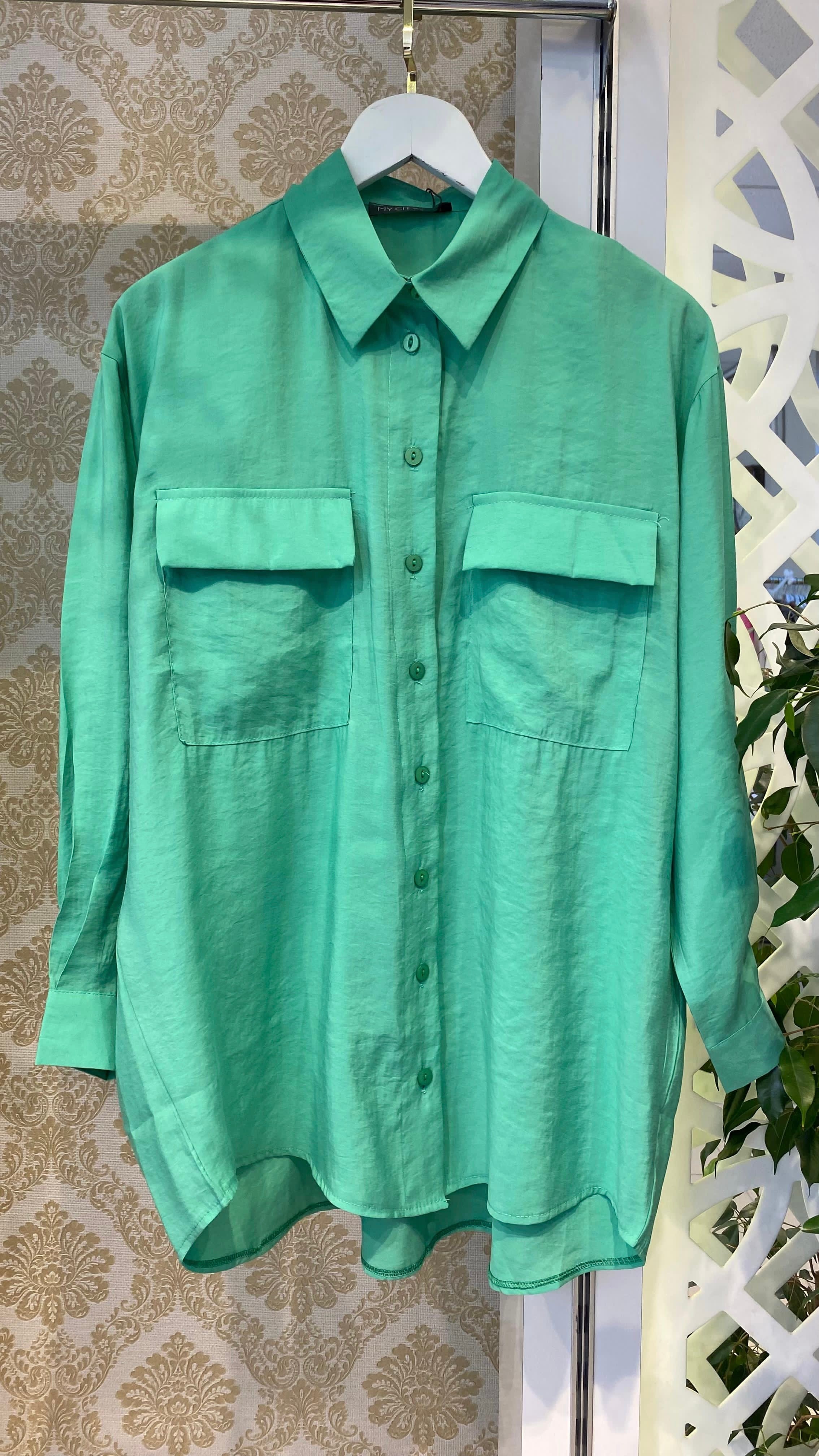 İki cepli modal gömlek  - Benetton yeşili