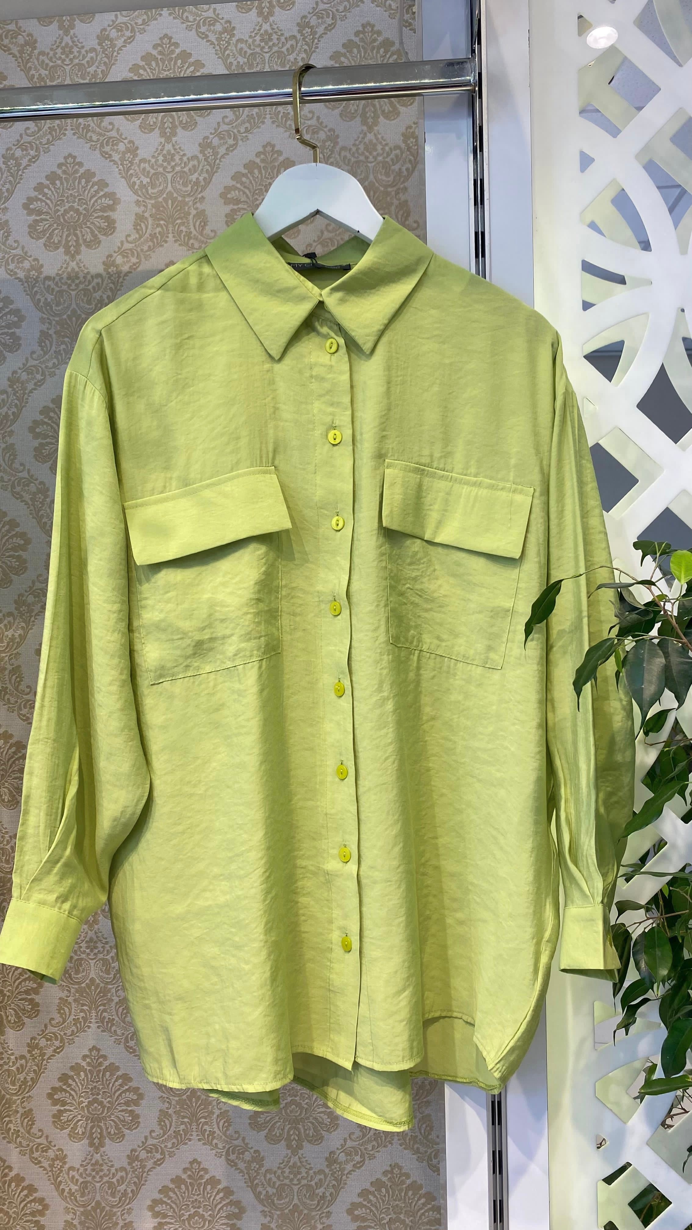 İki cepli modal gömlek  - yağ yeşili