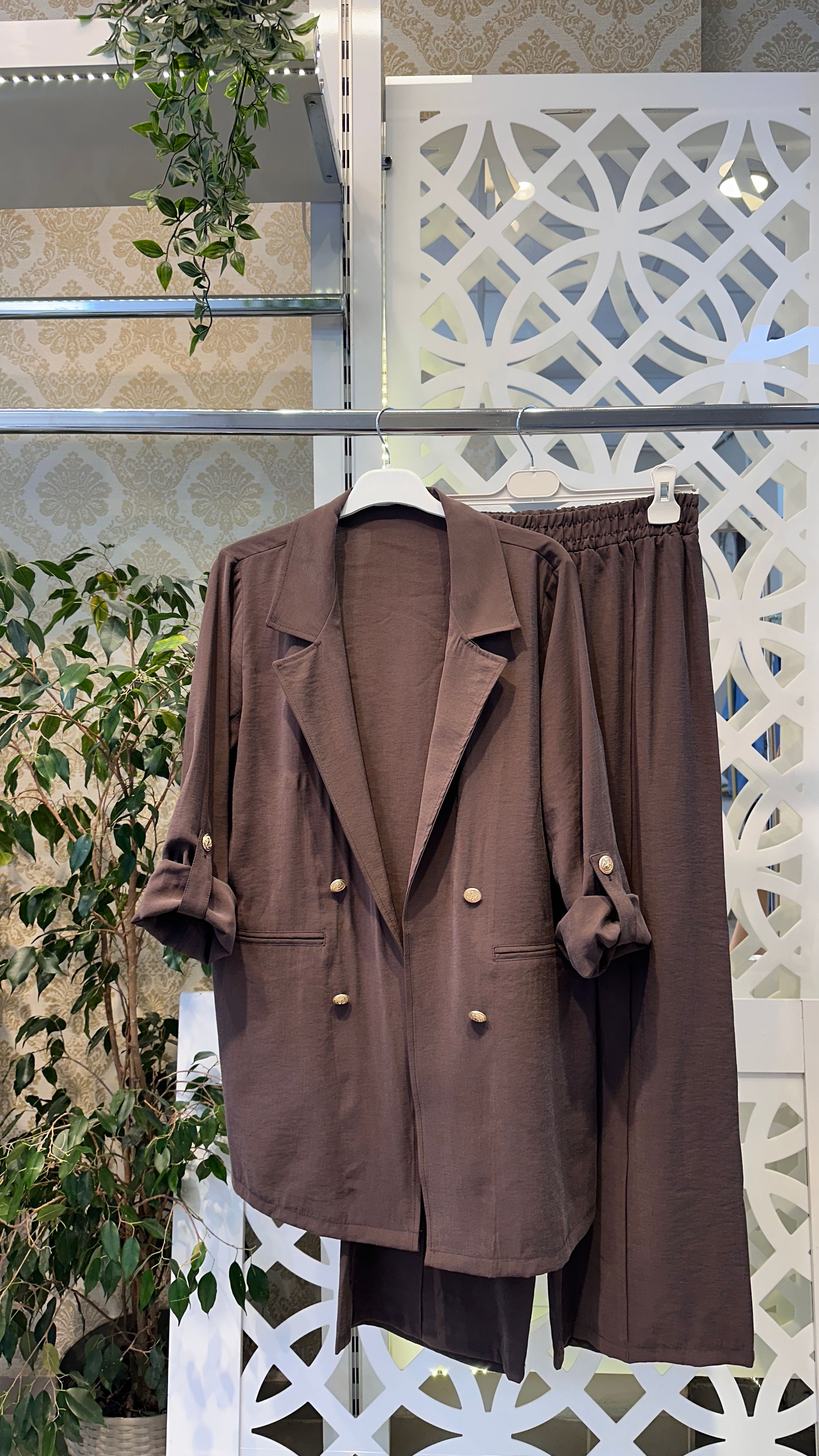 Qupra Blazer Ceketli Takım  - Kahve
