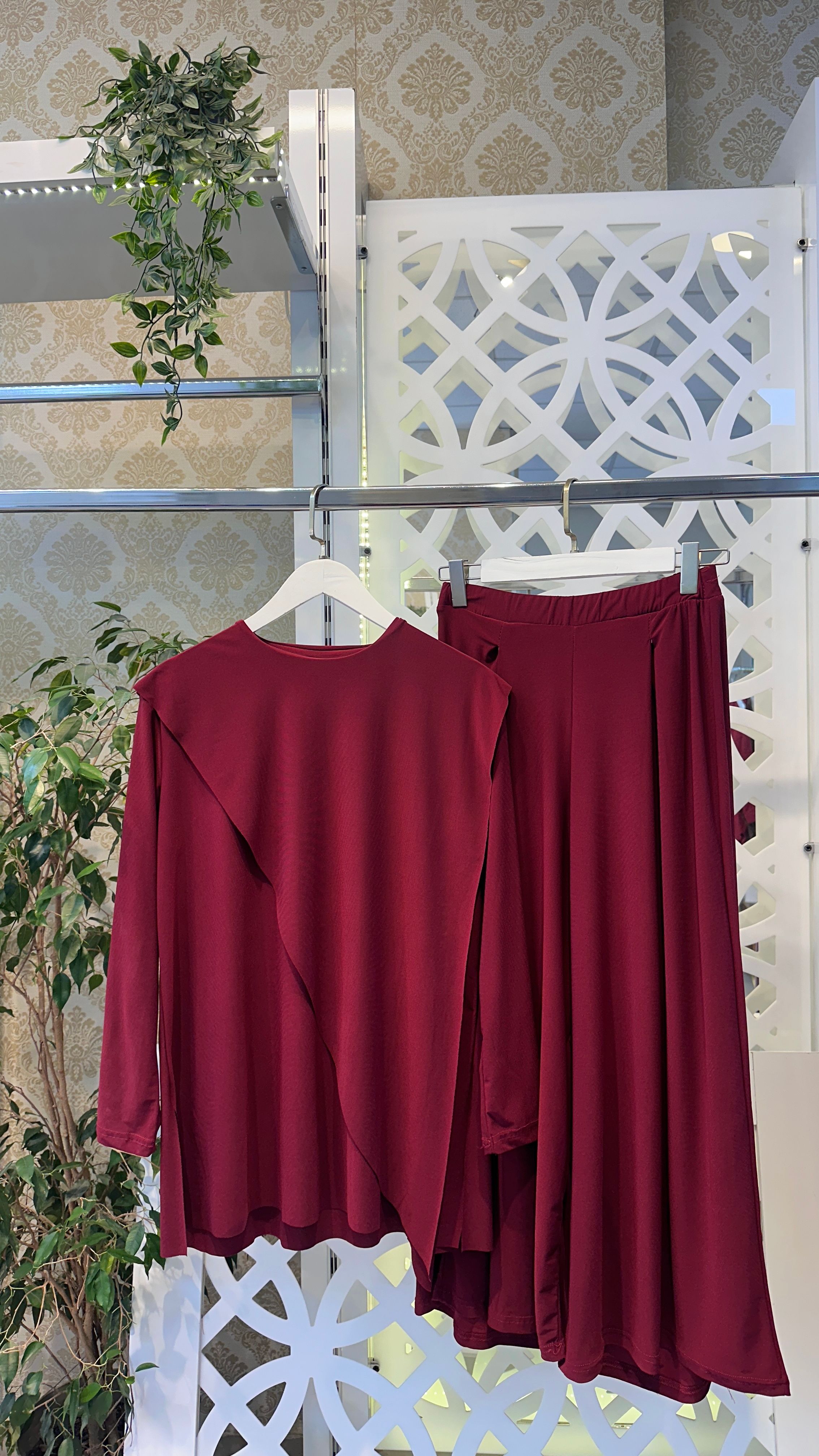 ÇAPRAZ MODEL PANTOLONLU TAKIM  - Bordo