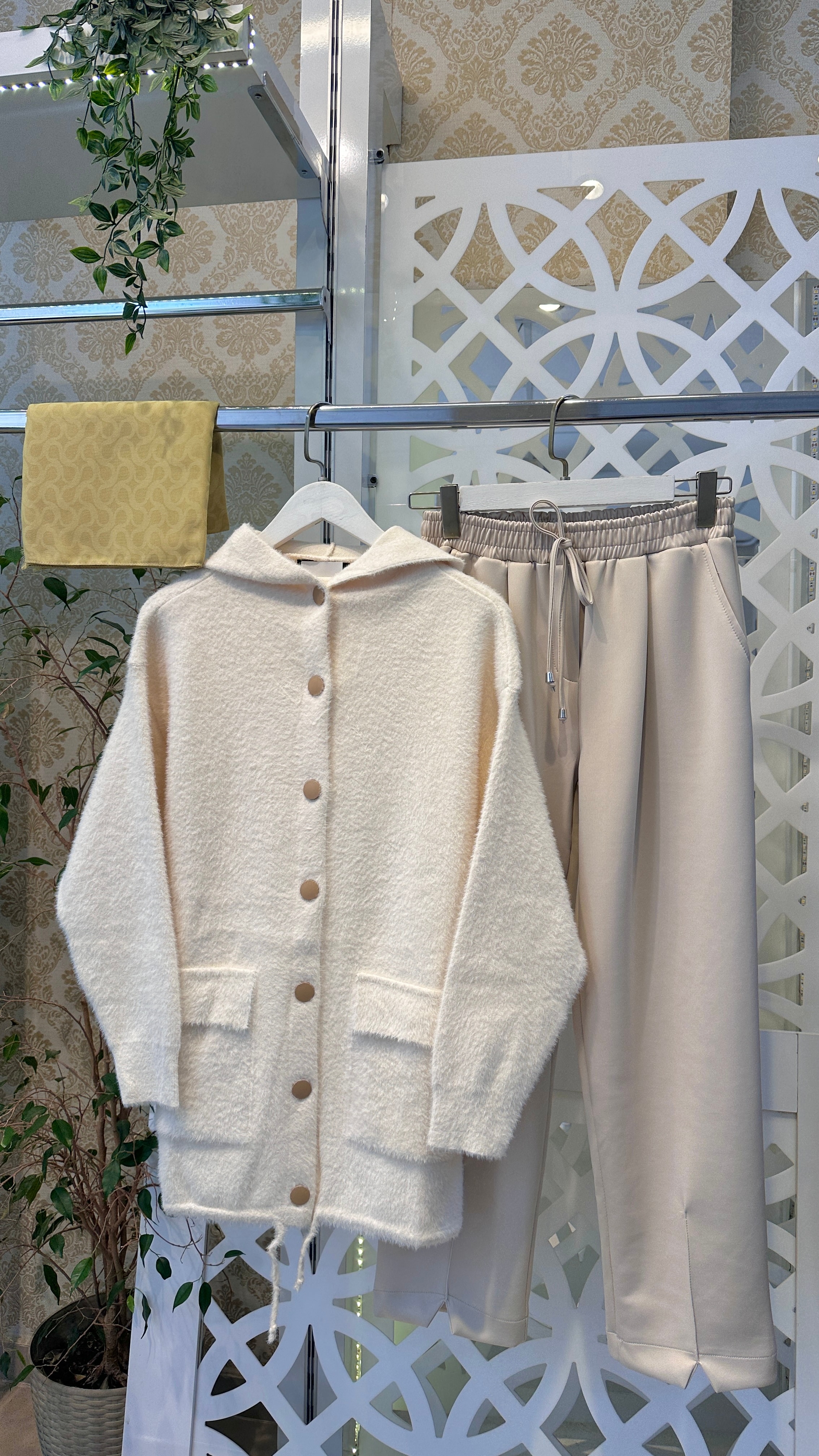 KASIM ÖZEL Düğmeli Angora Hırka - Ekru