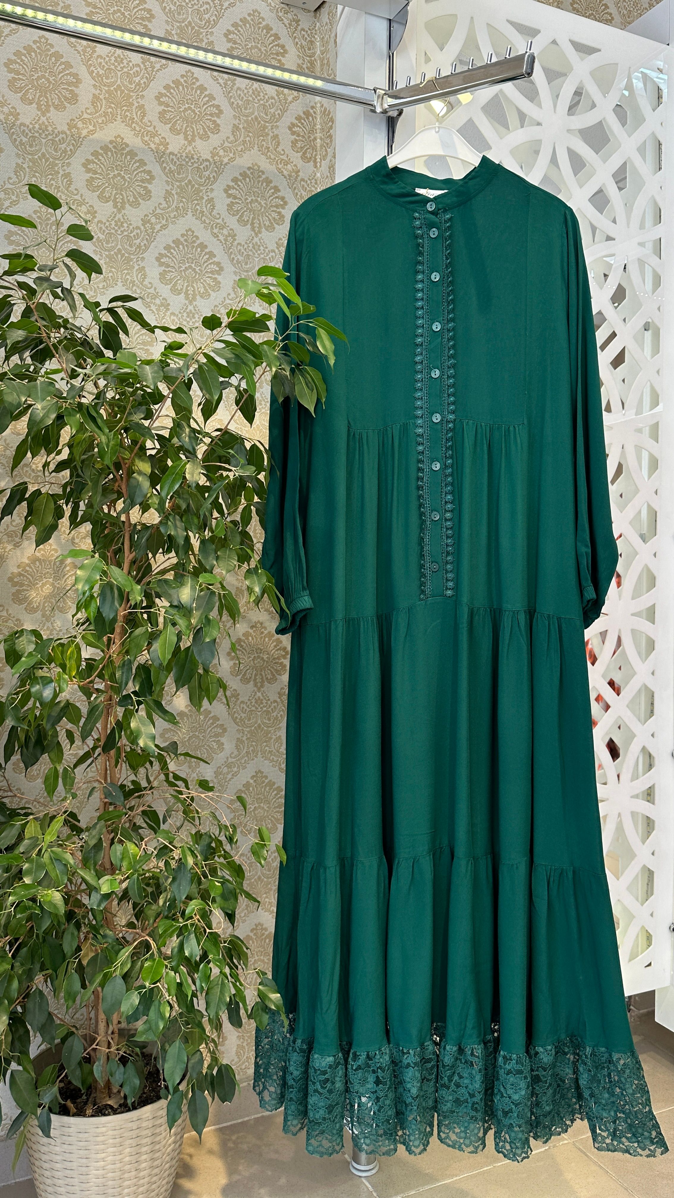güpürlü vizkon elbise - yeşil