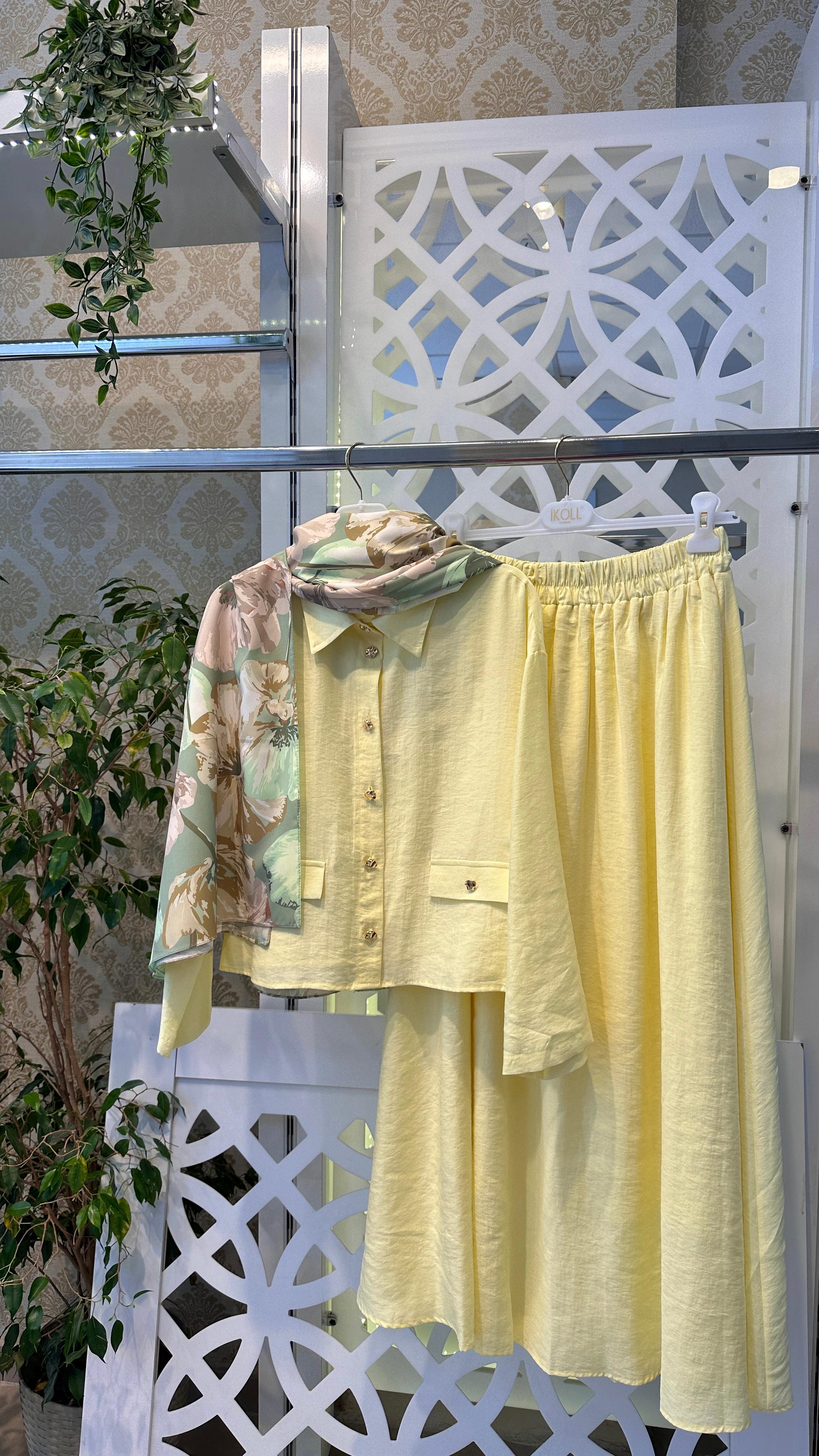 Modal kumaş etekli takım  - soft sarı