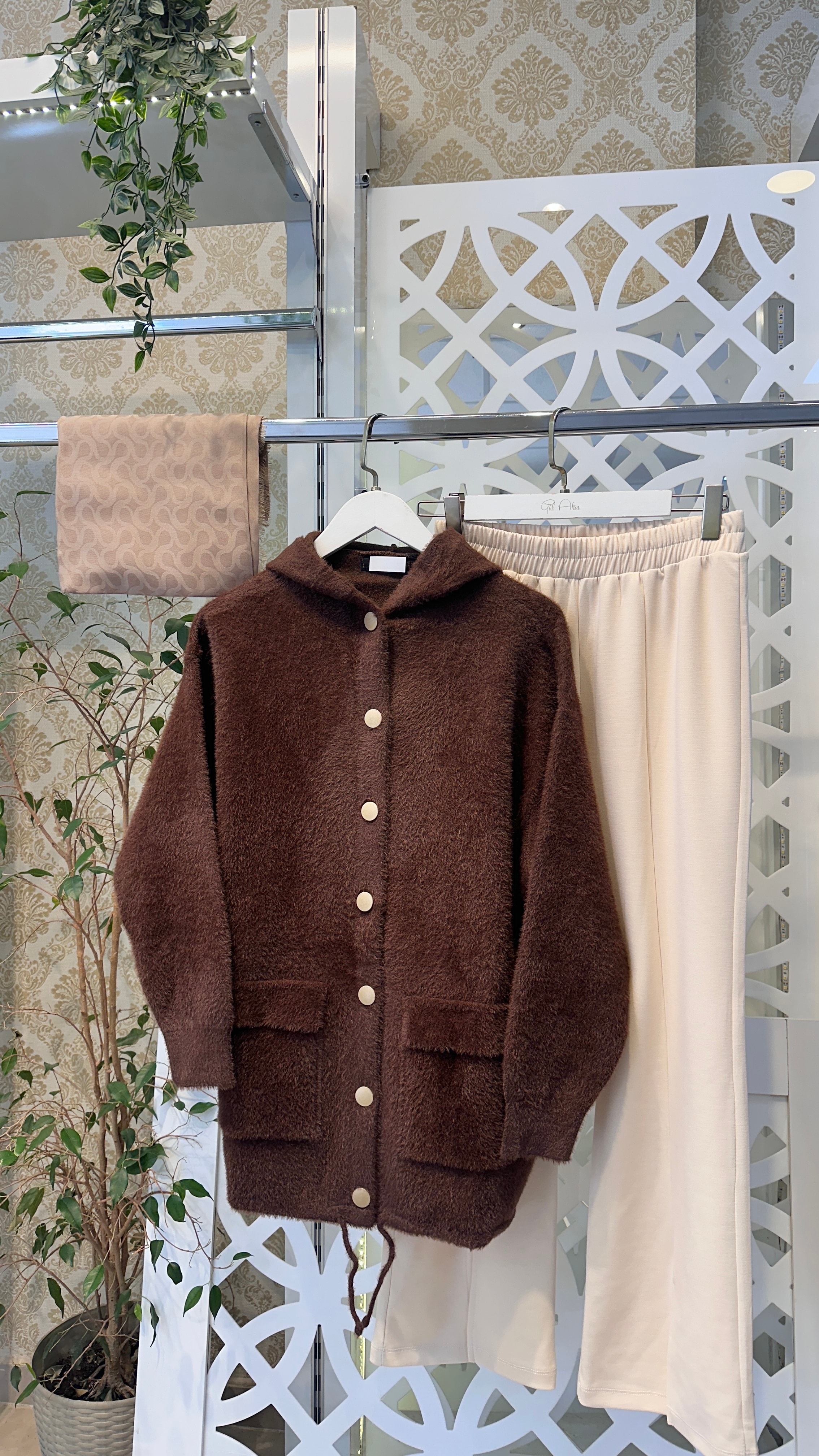 KASIM ÖZEL Düğmeli Angora Hırka - Kahve