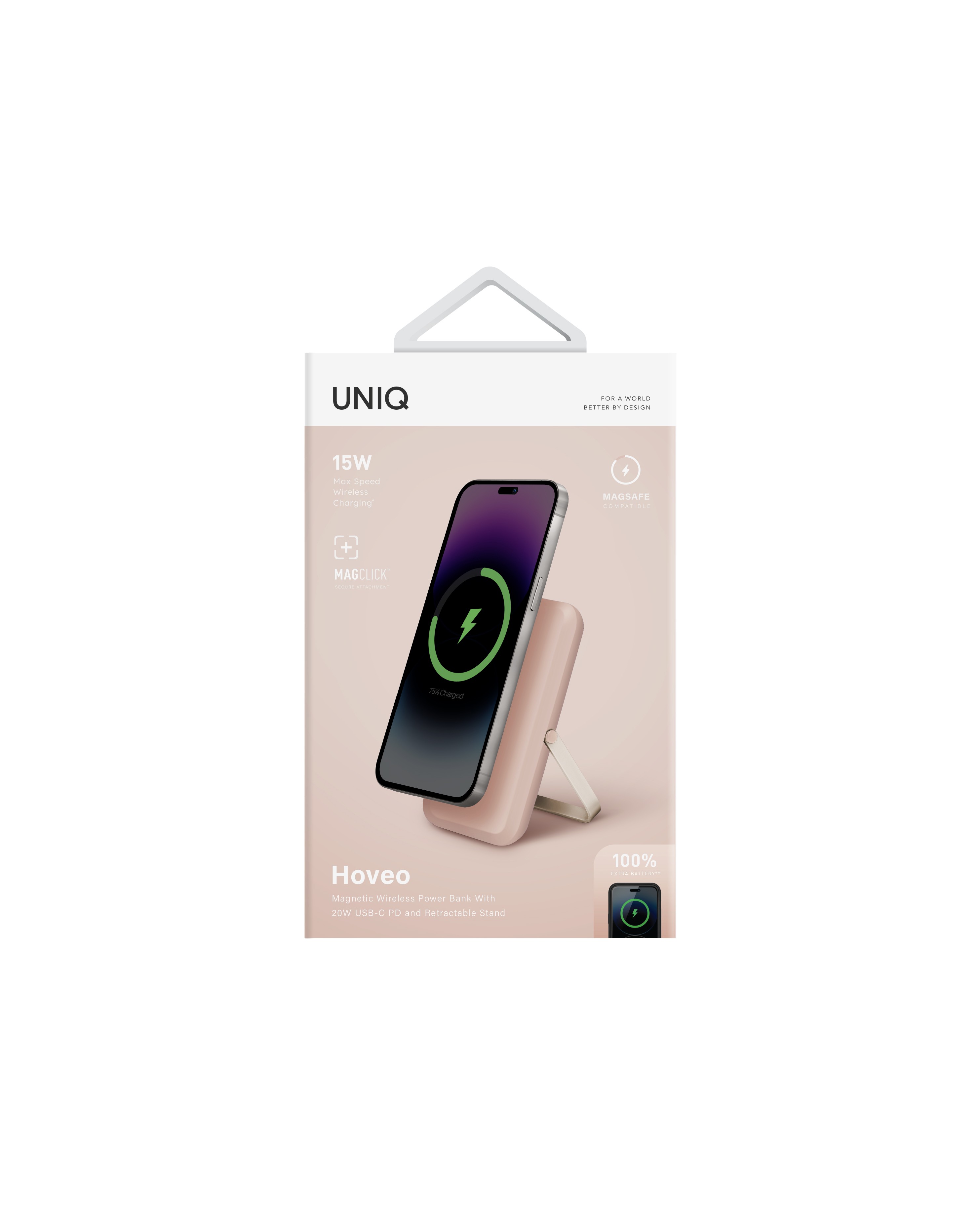 Uniq Hoveo 5.000mAh Manyetik PD Kablosuz Type-C Standlı Powerbank - Pembe