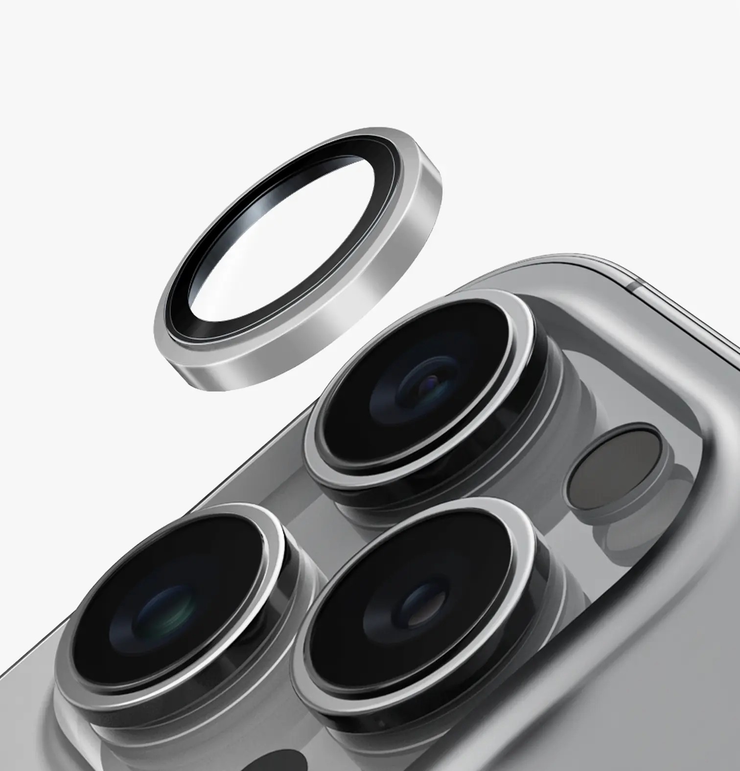 Uniq iPhone 17 Pro Max Optix Çelik Çerçeveli Sapphire Kamera Lens Koruyucu - Gümüş