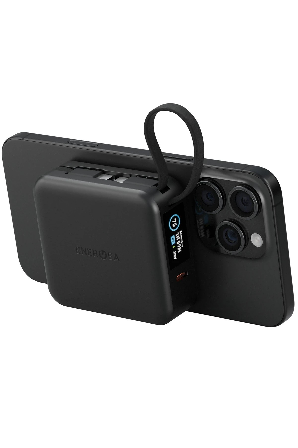 Energea MagPac Mini Plus Dijital Göstergeli 10.000 mAh 2 Adet 20W Type-C Kablolu 1 Adet 20W Type-C ve 15W Kablosuz Şarj Çıkışlı PD Hızlı Şarj Magsafe Powerbank - Siyah