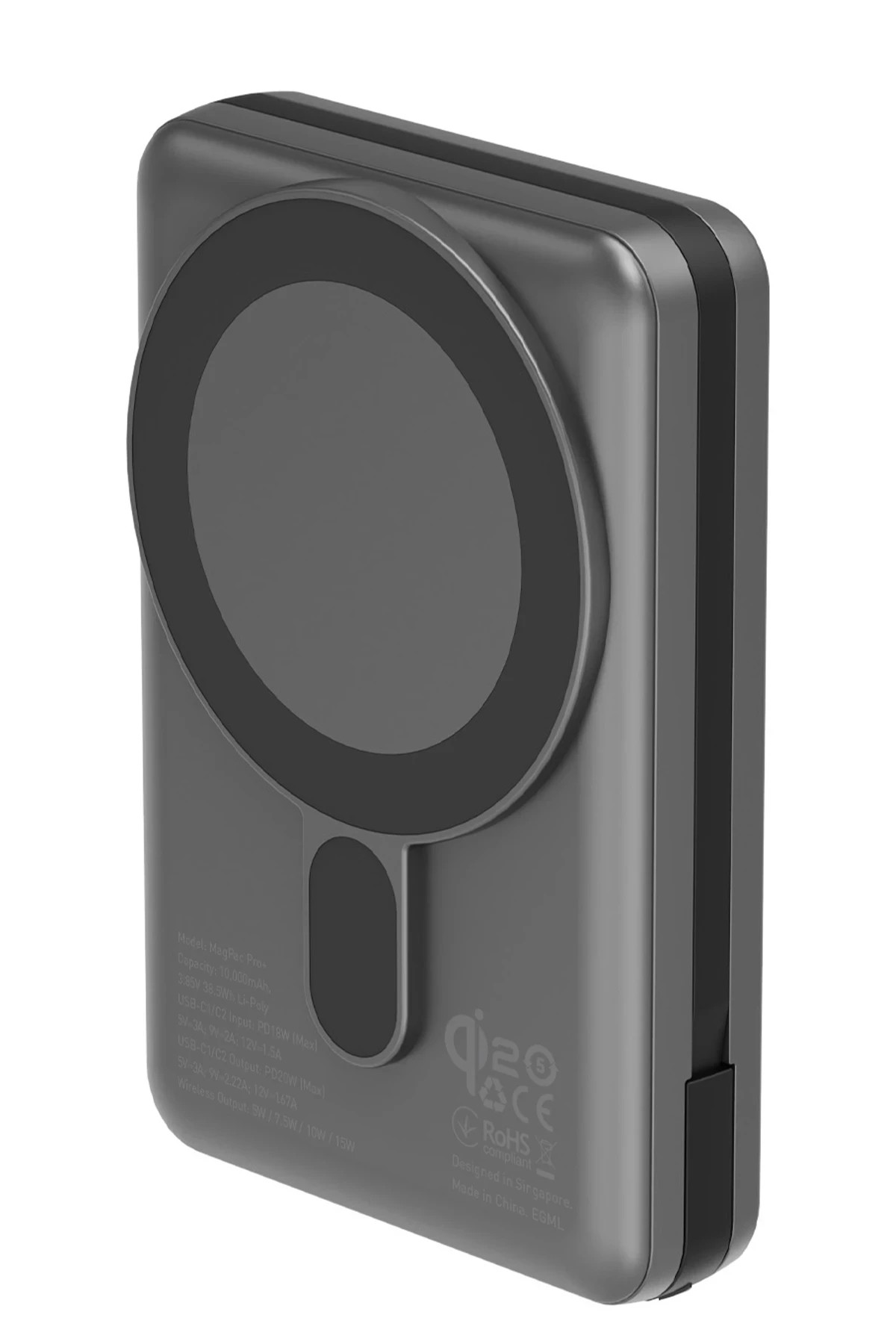Energea MagPac Pro Plus 10.000 mAh 1 Adet 20W Type-C 1 Adet 20W Type-C Kablo ve 15W Kablosuz Şarj Çıkışlı PD Hızlı Şarj Magsafe Powerbank - Koyu Gri