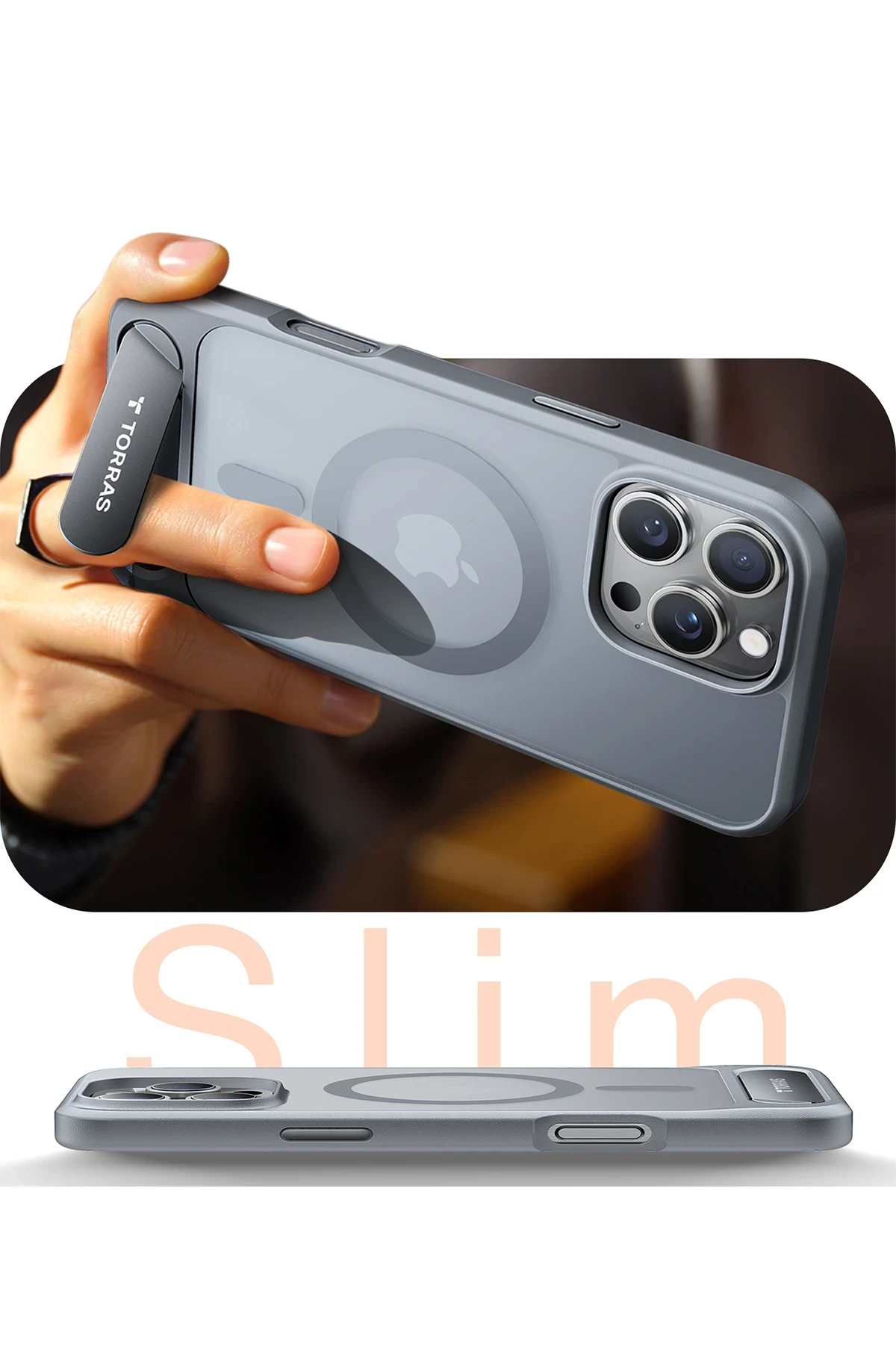 Torras Apple iPhone 16 Pro Max P Stand Serisi Magsafe Kılıf - Titan Gri