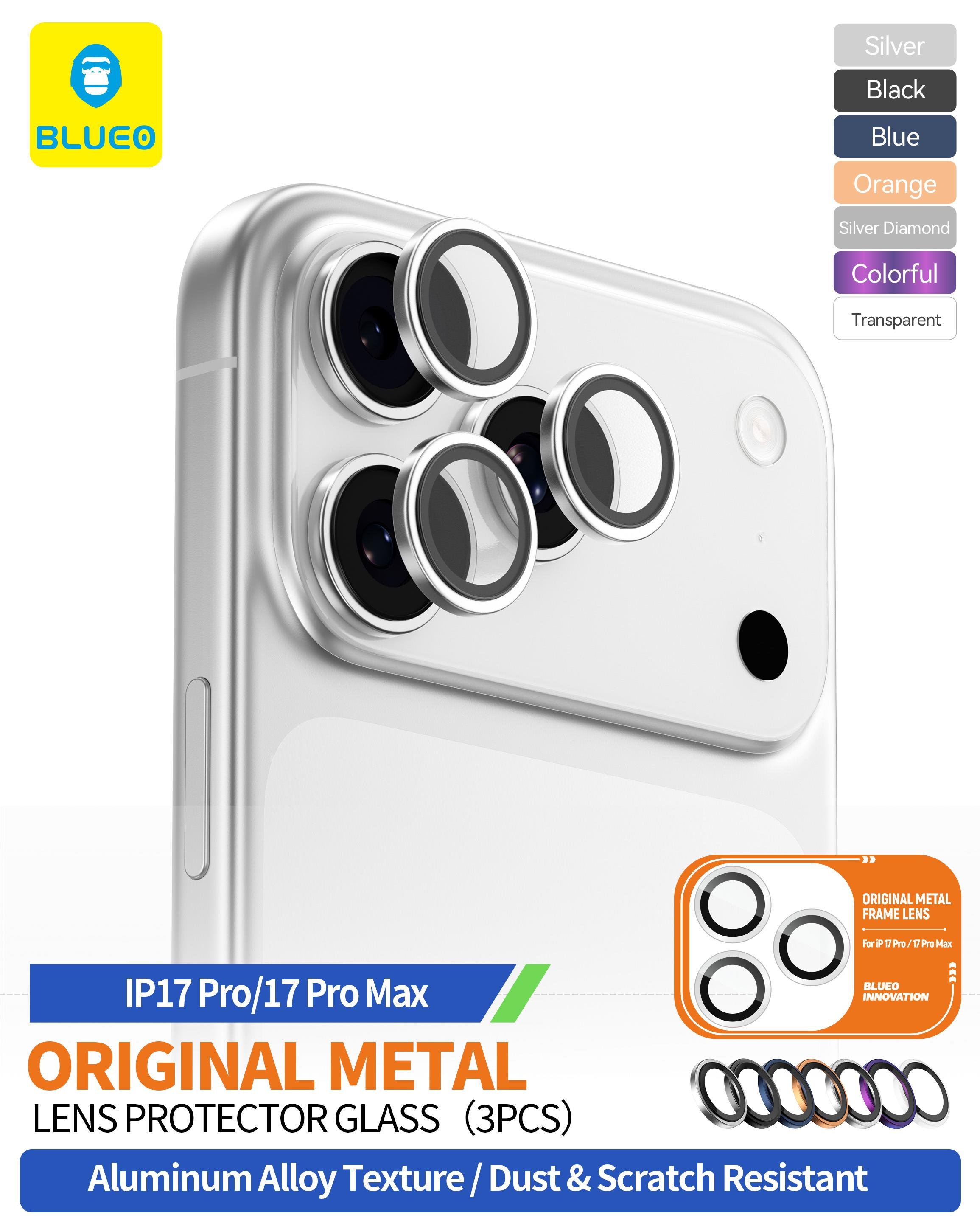 Blueo Original Metal Frame iPhone 17 Pro 17 Pro Max Uyumlu Kamera Lens Koruyucu Lacivert