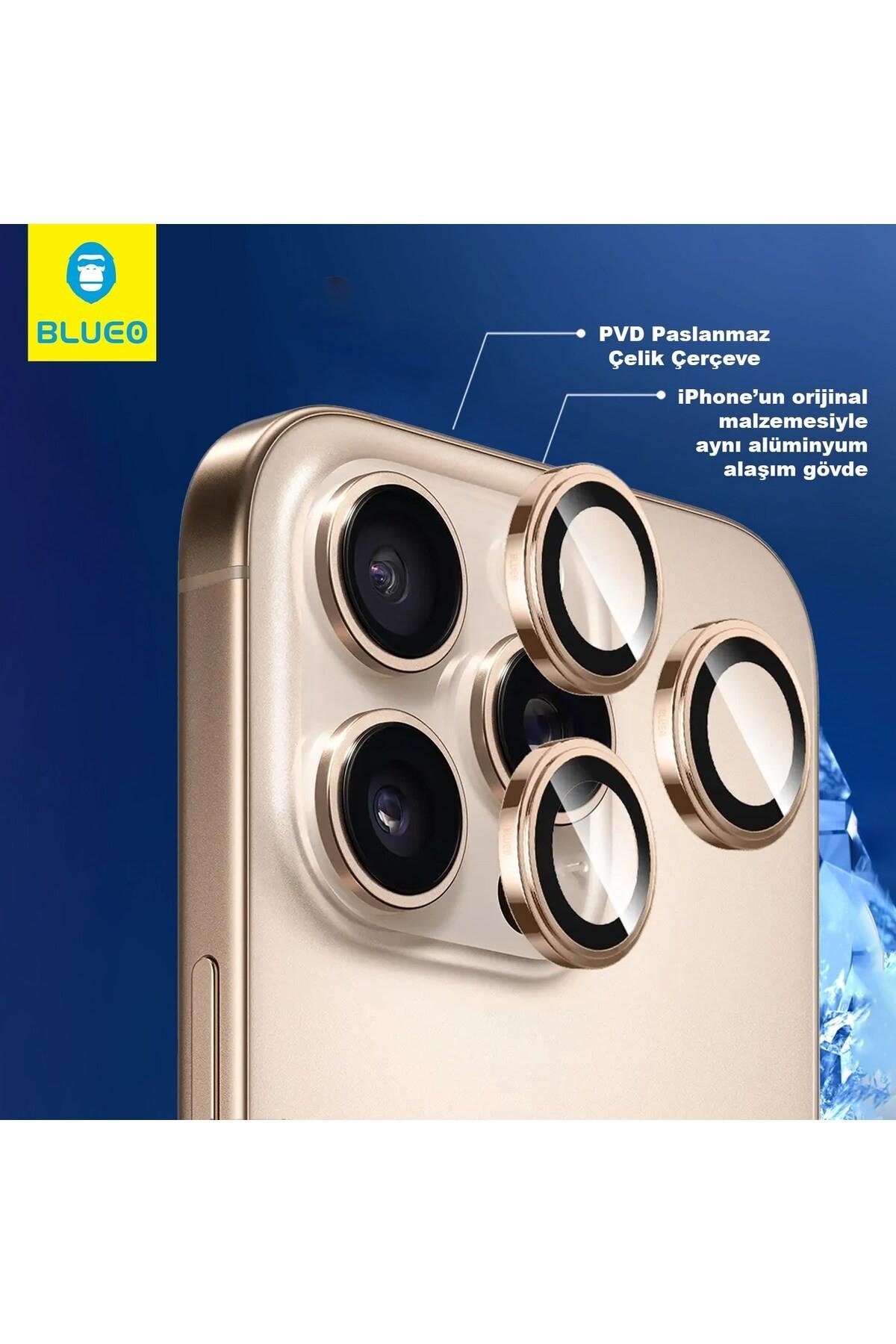 Blueo 99.99 Gerçek Sapphire Titanium iPhone 17 Pro Max Lens Koruyucu Turuncu