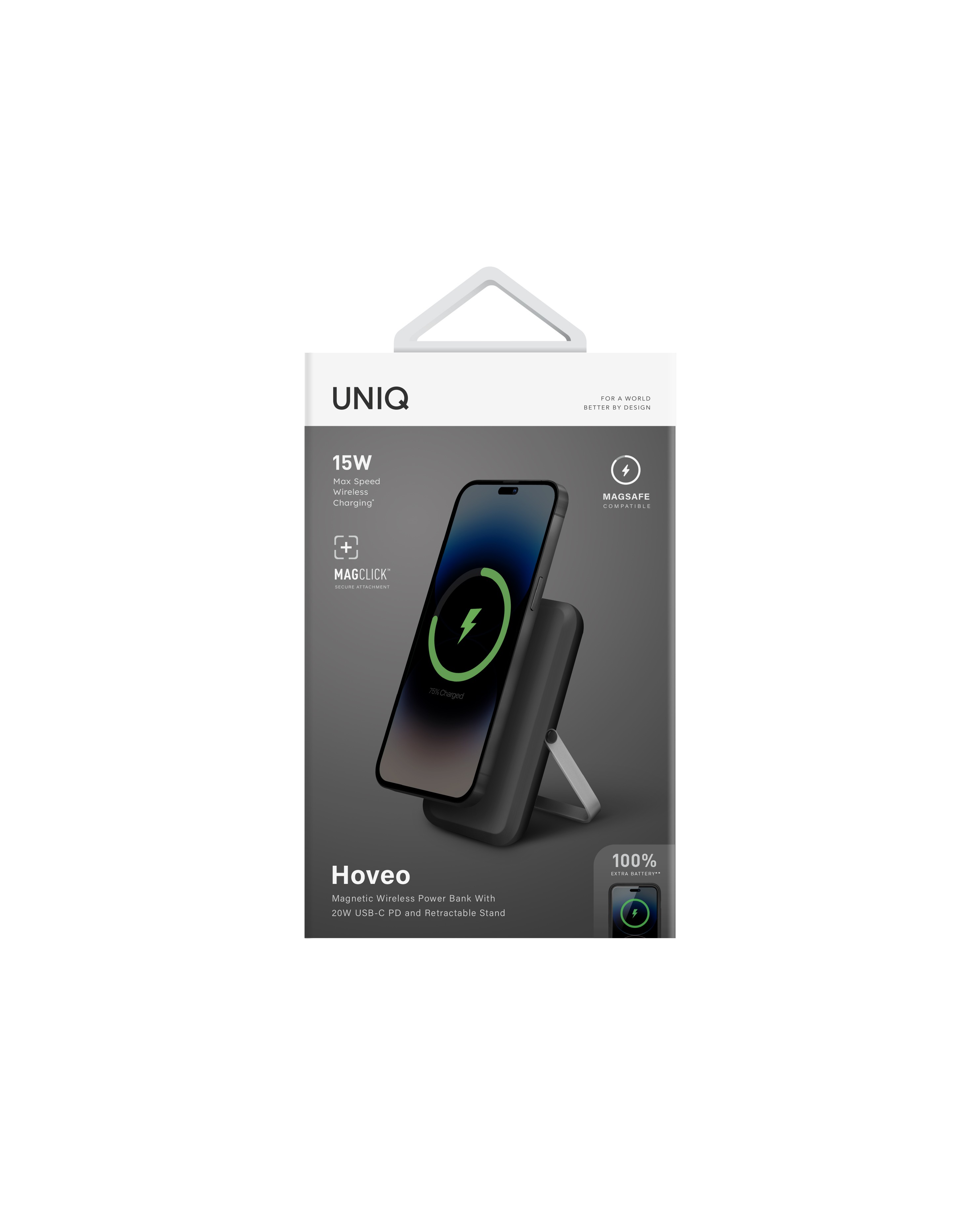 Uniq Hoveo 5.000mAh Manyetik PD Kablosuz Type-C Standlı Powerbank - Gri