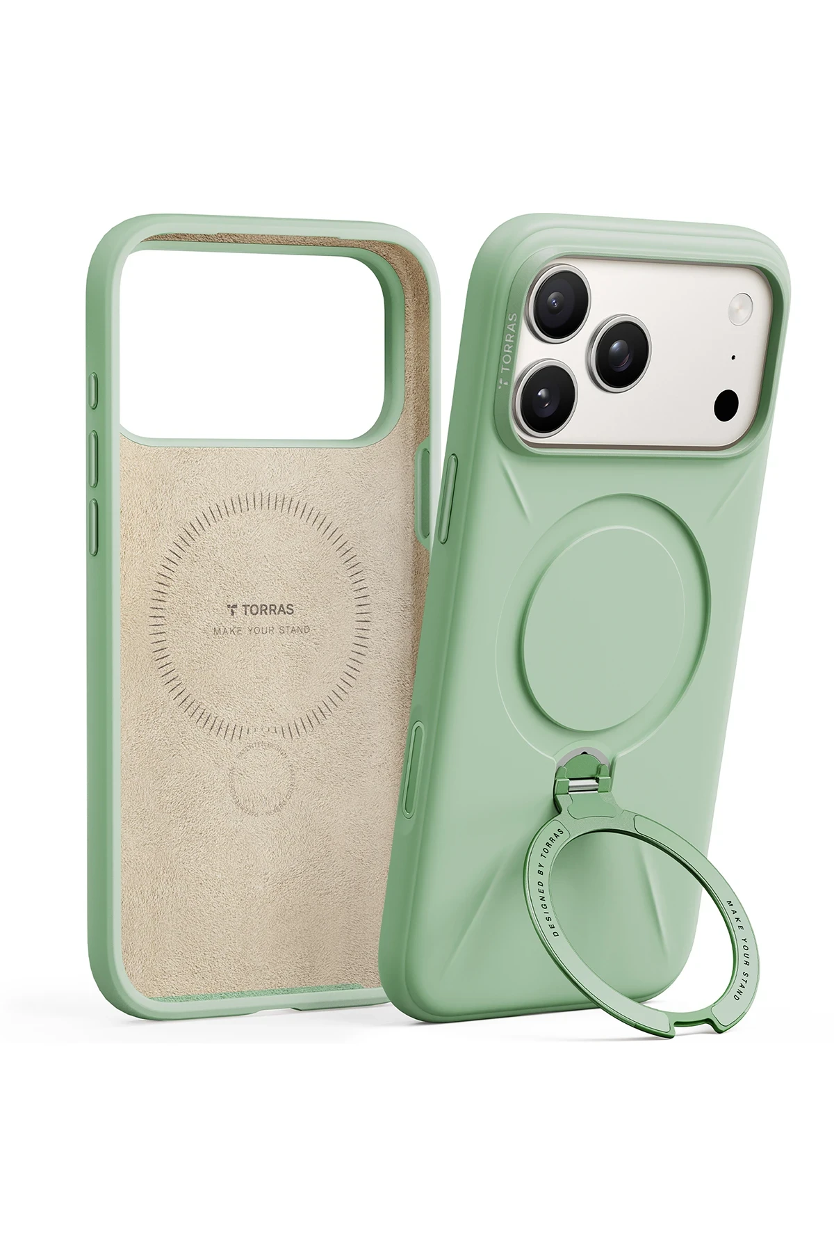 Torras Apple iPhone 17 Pro Max O Stand Spin Silicone Serisi Magsafe Kılıf - Yeşil