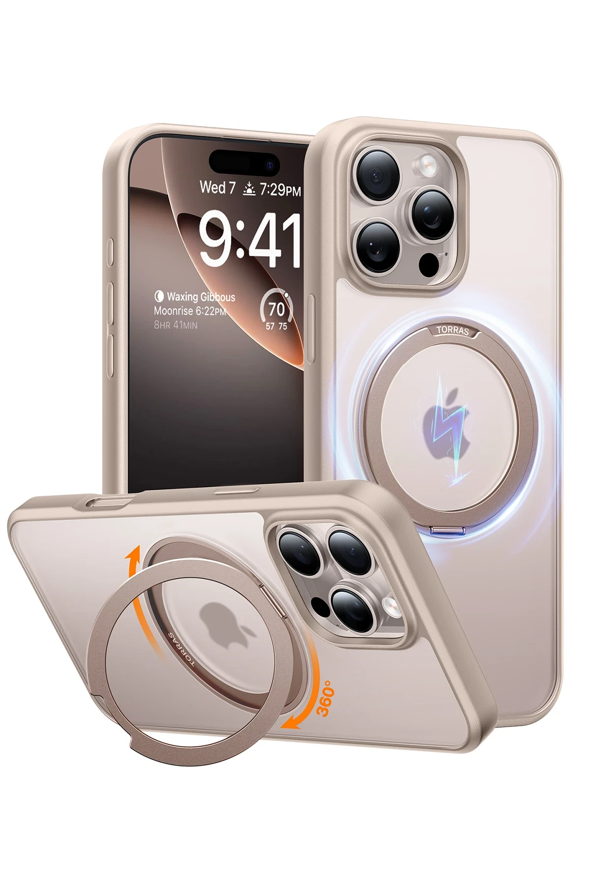 Torras Apple iPhone 16 Pro Max O Stand Pro Serisi Magsafe Kılıf - Çöl Titanyum