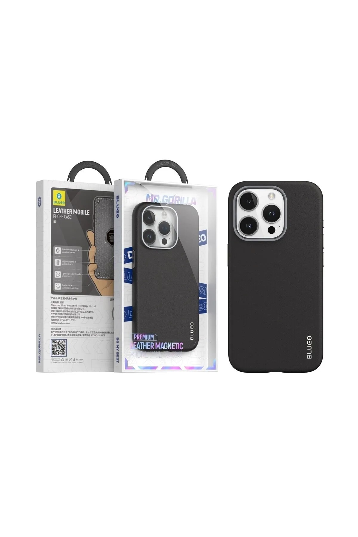 Blueo Premium Leather Phone Case with Magnetic Kılıf Siyah iPhone 14 Pro