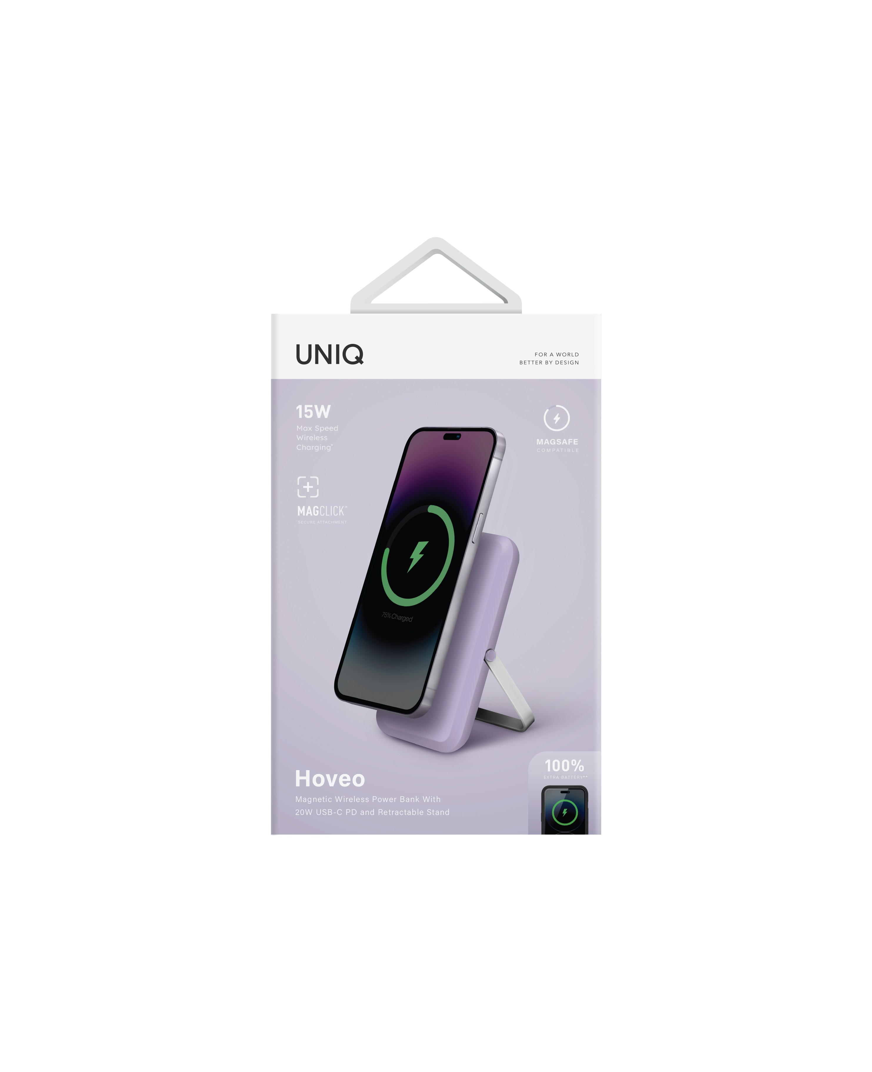 Uniq Hoveo 5.000mAh Manyetik PD Kablosuz Type-C Standlı Powerbank - Lila