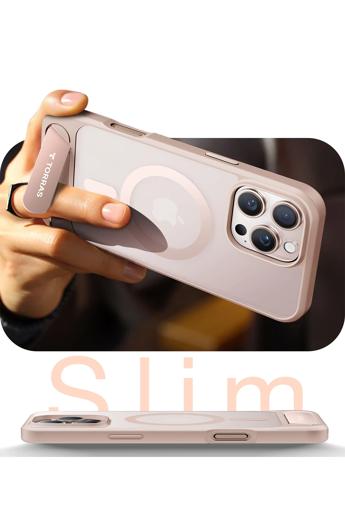 Torras Apple iPhone 16 Pro P Stand Serisi Magsafe Kılıf - Çöl Titanyum