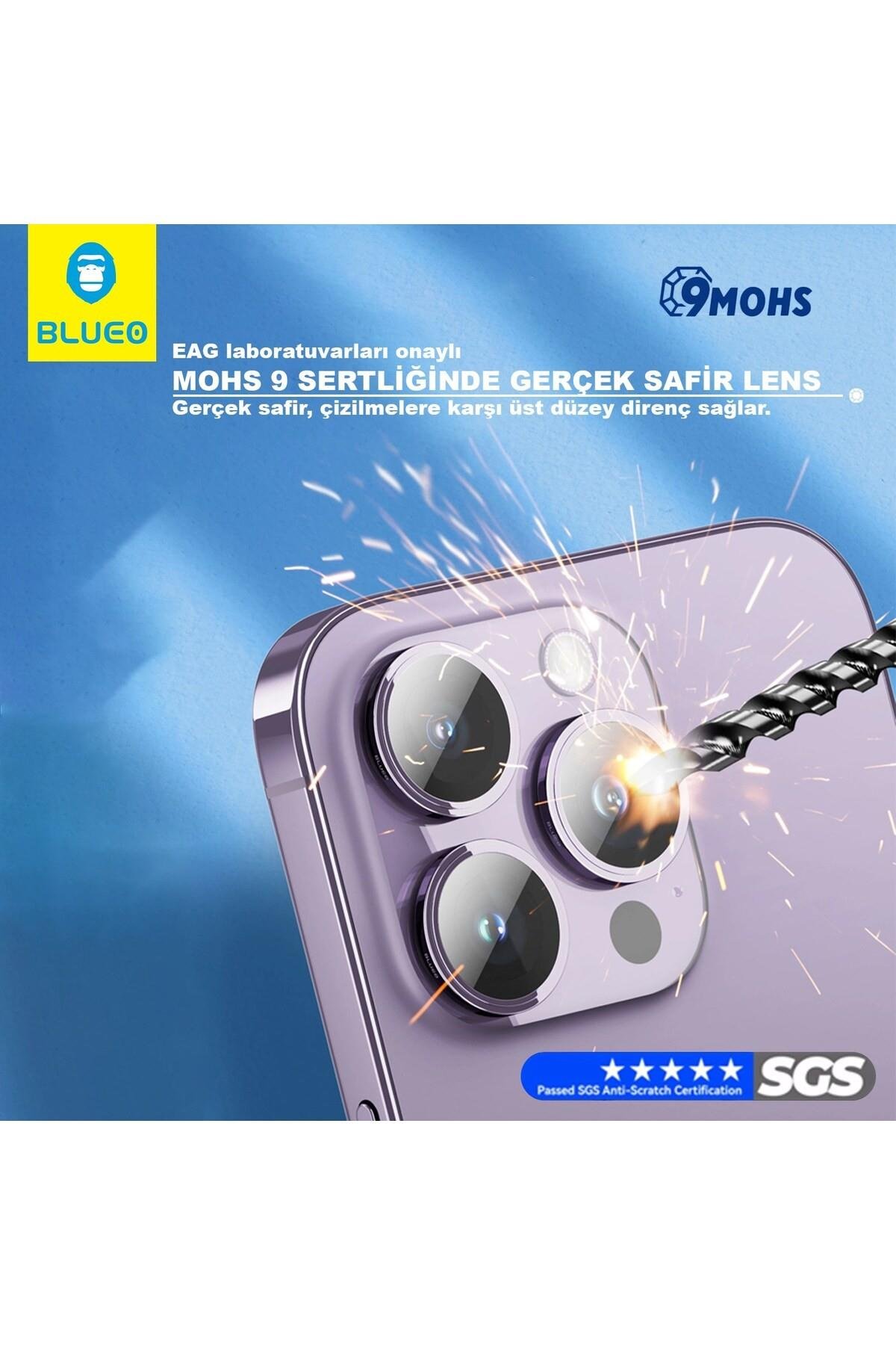 Blueo 99.99 Gerçek Sapphire Titanium iPhone 17 Pro/17 Pro Max Lens Koruyucu Lacivert