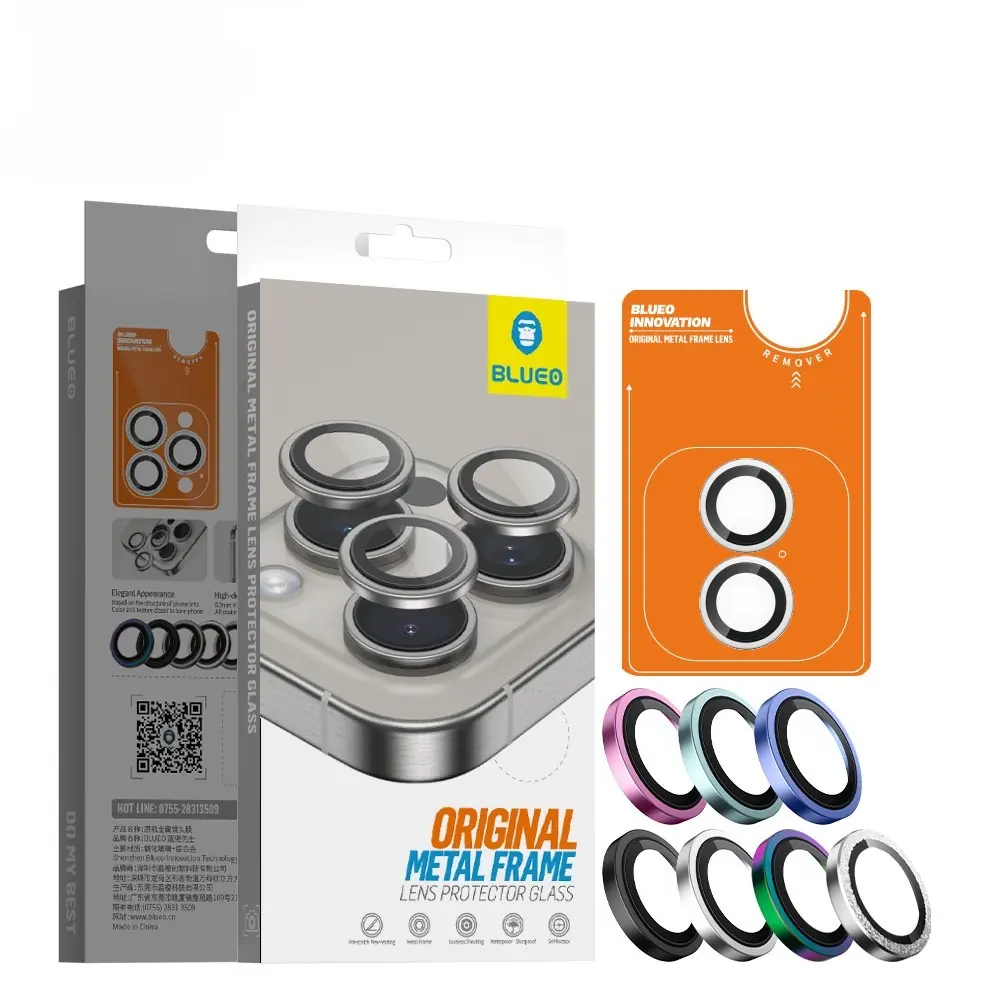 Blueo 16/16 Plus Siyah Metal Frame Aplikatörlü Lens Koruyucu