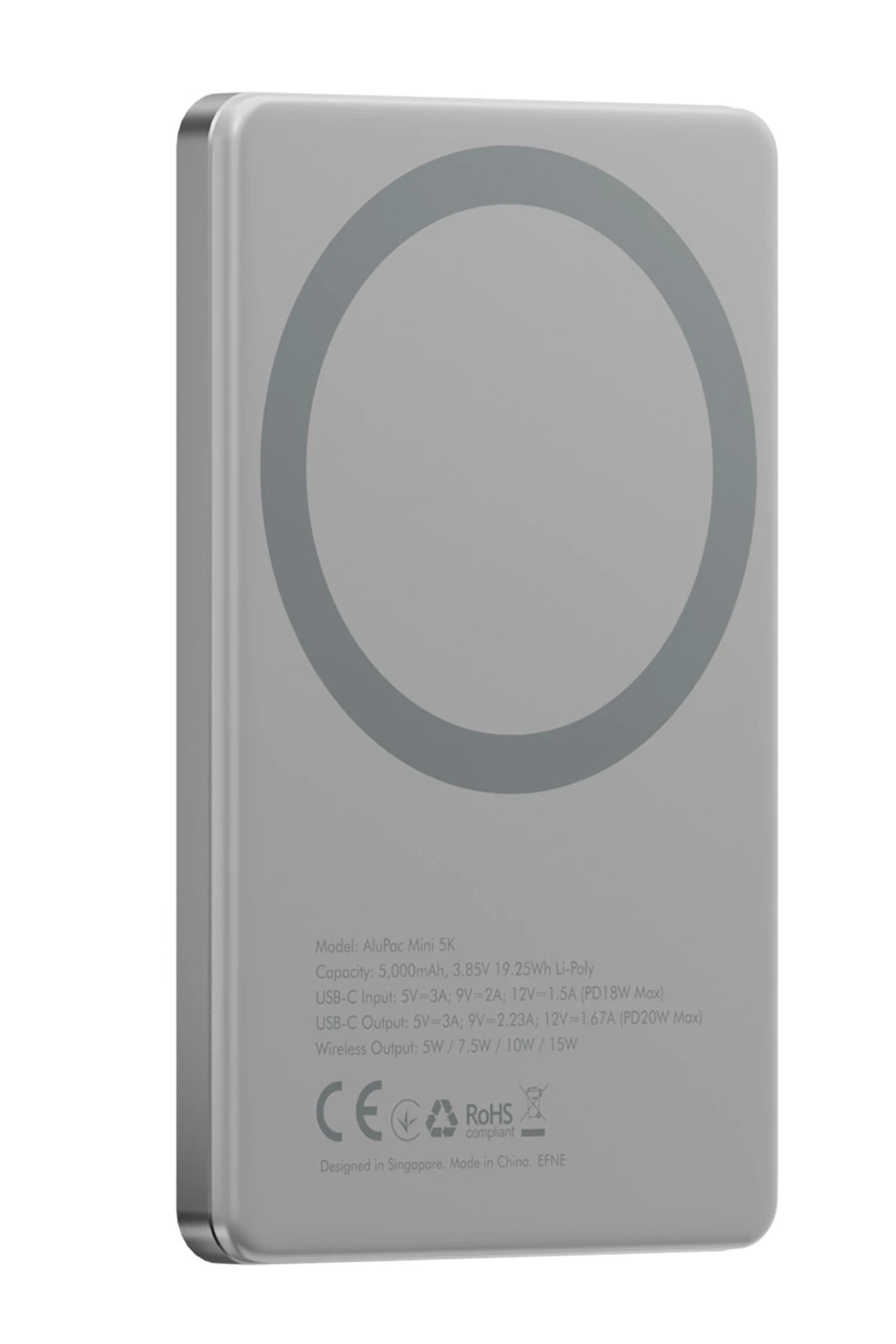 Energea AluPac Mini 5K 5.000 mAh 20W Type-C ve 15W Kablosuz Şarj Çıkışlı PD Hızlı Şarj Magsafe Powerbank - Natural Grey
