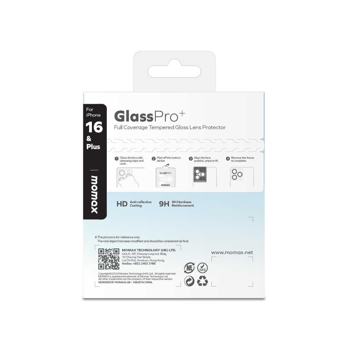 GlassPro+ Full Coverage Tempered Glass Lens Protector iPhone 16 / iPhone 16 Plus (Black)