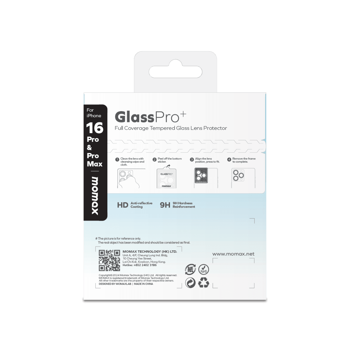 GlassPro+ Full Coverage Tempered Glass Lens Protector iPhone 16 Pro / iPhone 16 Pro Max (Black)