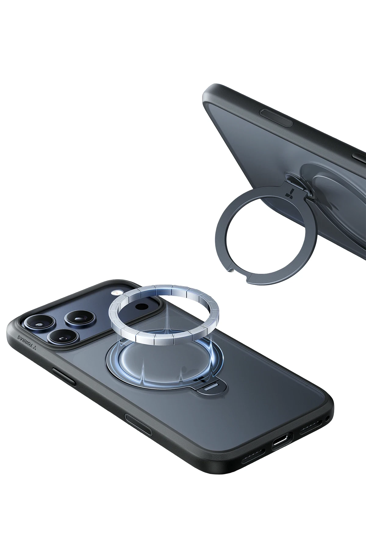 Torras Apple iPhone 17 Air O Stand Spin Serisi Magsafe Kılıf - Siyah