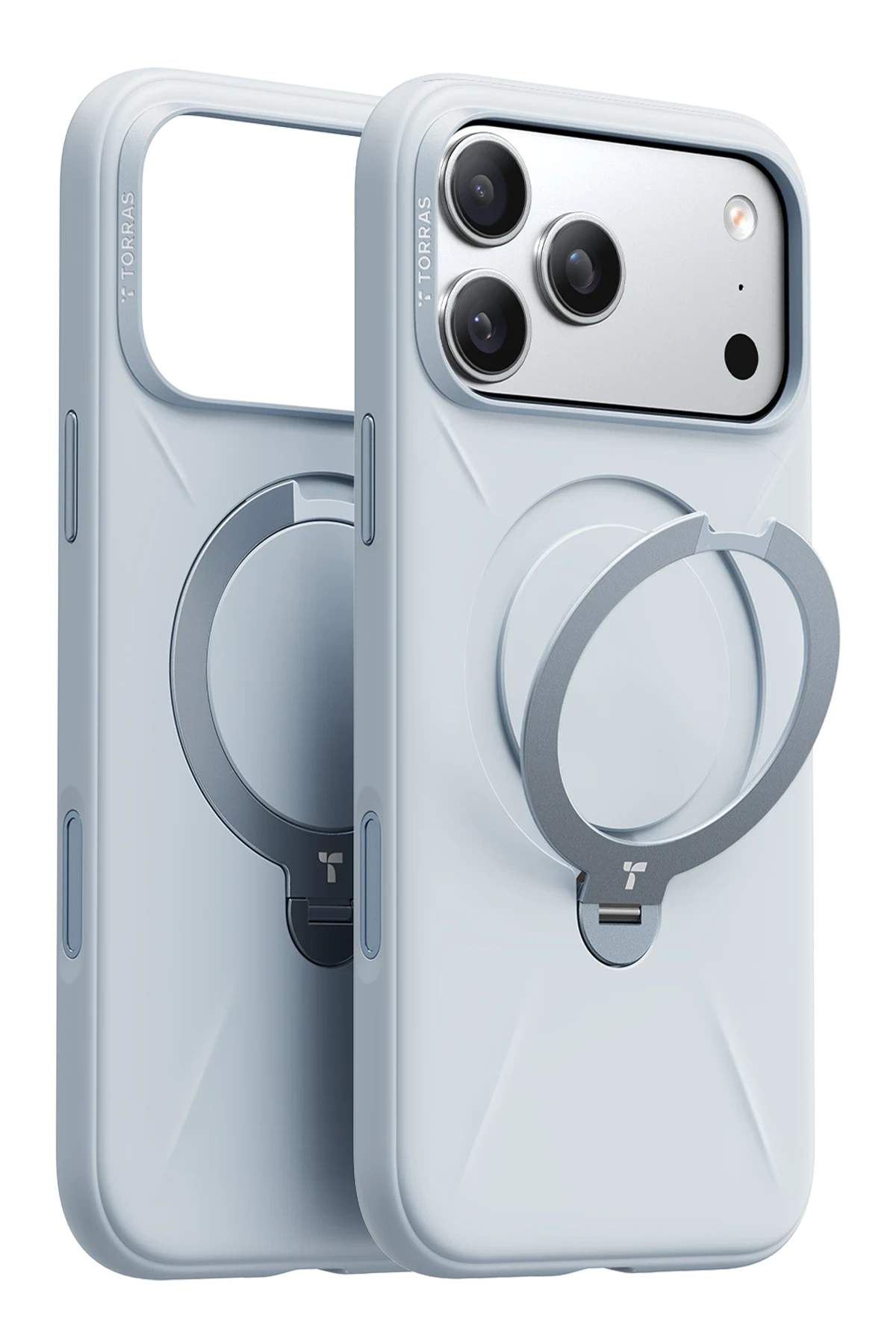 Torras Apple iPhone 17 Pro Max O Stand Spin Silicone Serisi Magsafe Kılıf - Açık Mavi