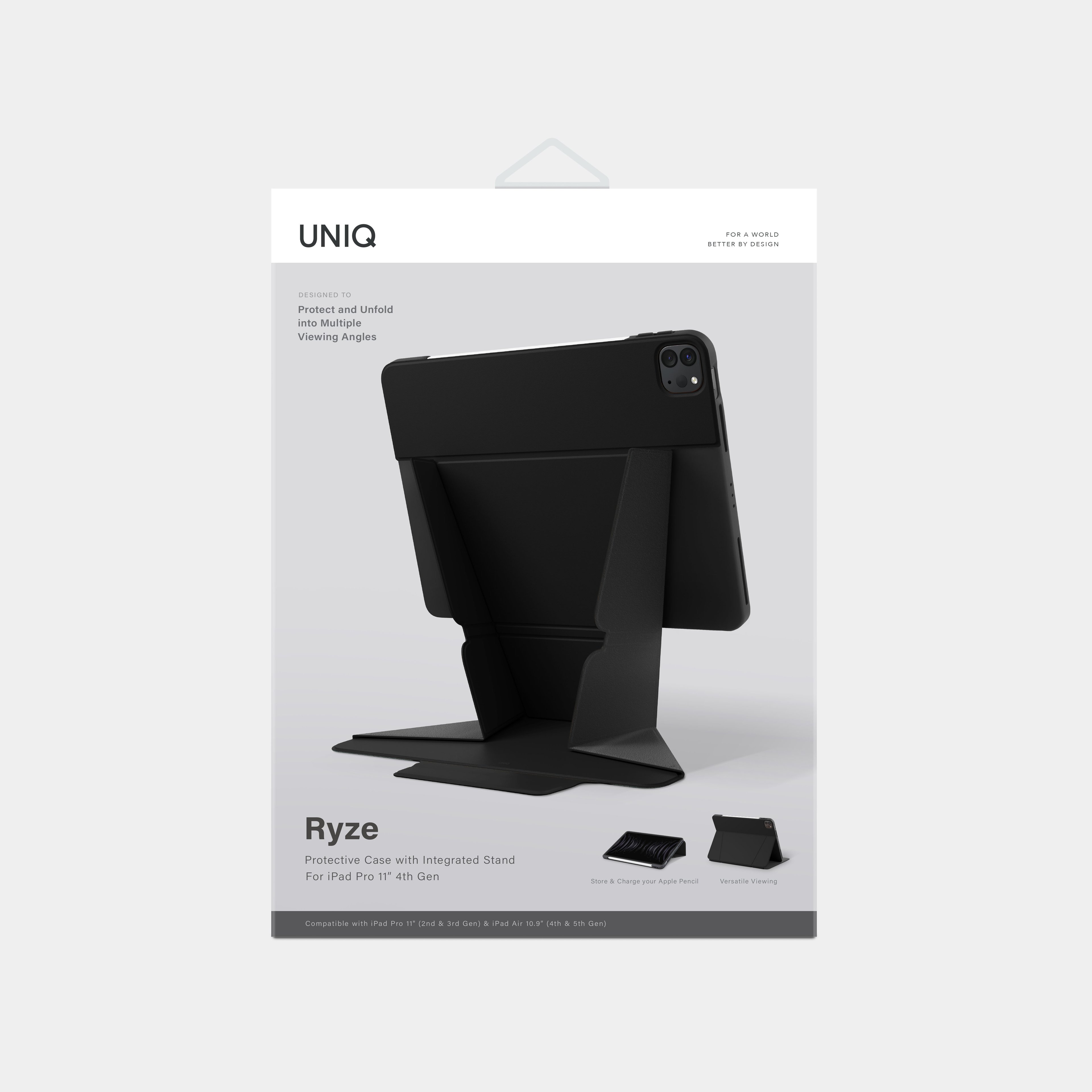 Uniq iPad Air 11 (2024) Ryze Standlı Katlanabilir Tablet Kapak - Siyah
