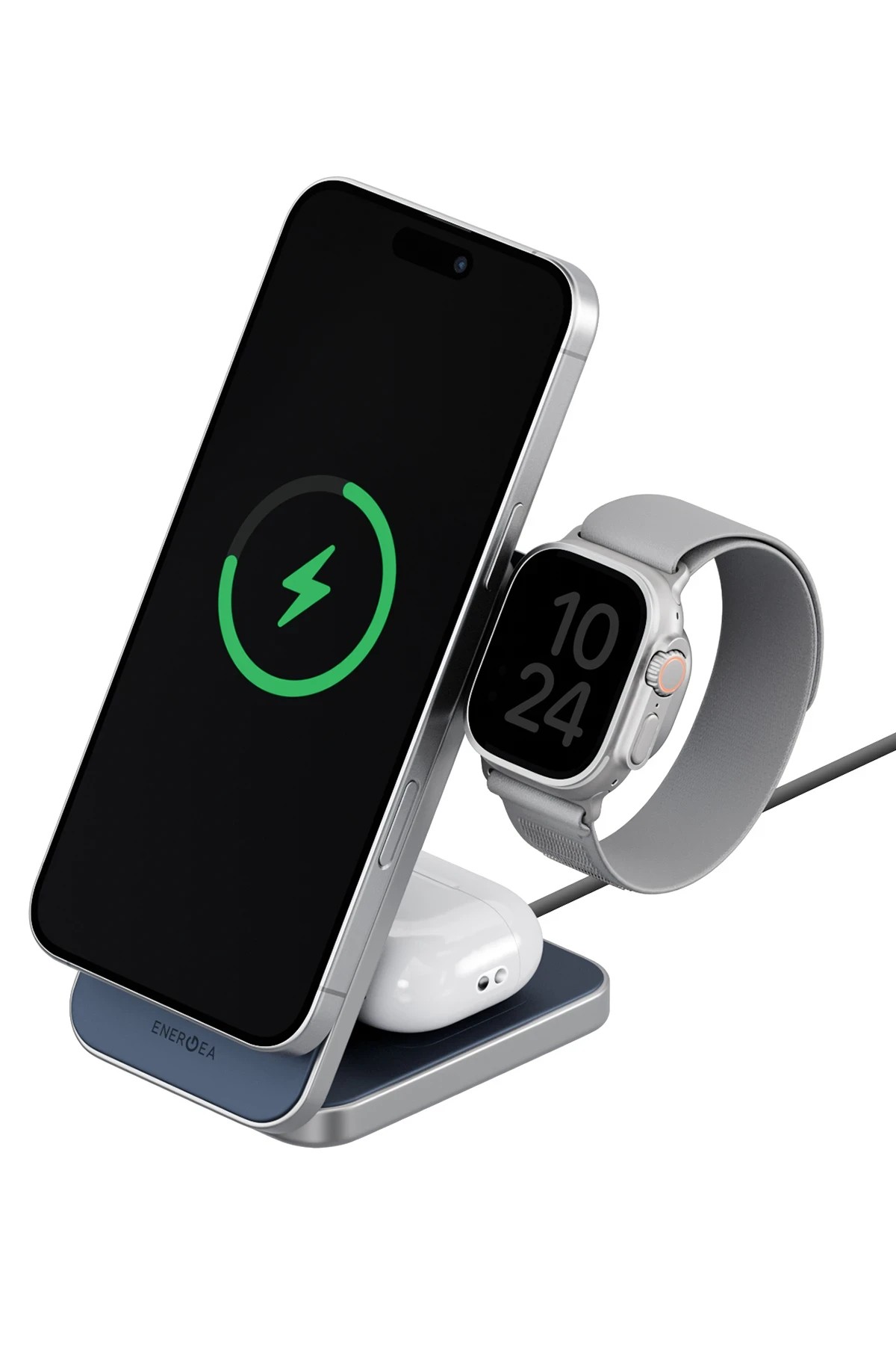 Energea MagTrio Plus 3in1 Katlanabilir 15W Telefon Saat Airpods Masaüstü Hızlı Şarj Standı - Gold