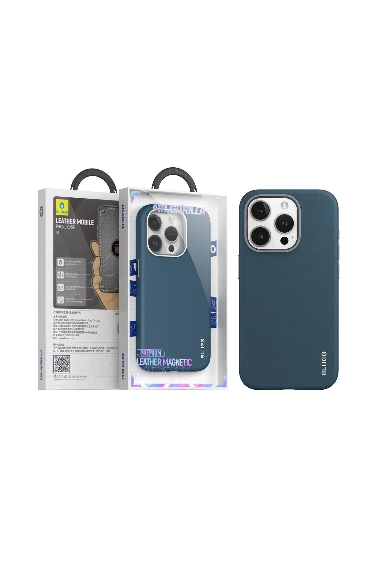 Blueo Premium Leather Phone Case with Magnetic Kılıf Lacivert iPhone 14 Pro Max