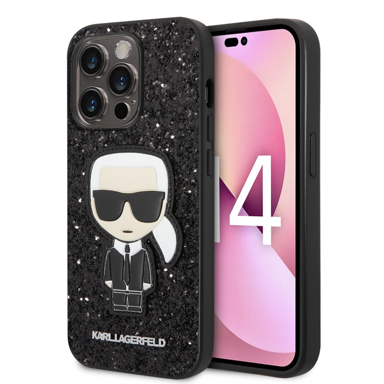 KARL LAGERFELD Apple iPhone 14 Pro Uyumlu Pullu Parlak İkonik Tasarımlı Kılıf KLHCP14LGFKPK - Siyah