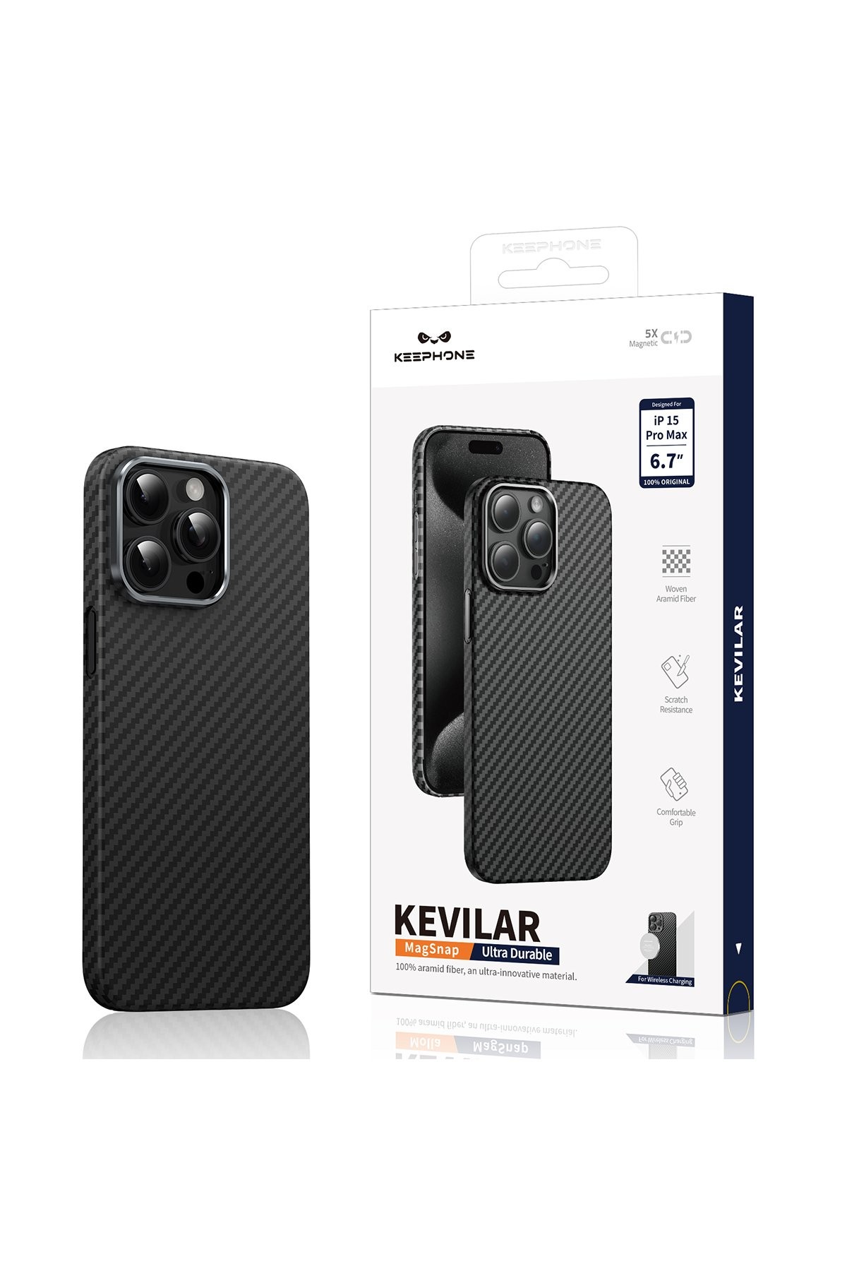 Keephone iPhone 15 Pro Max Kevlar Magsafe Kılıf - Siyah