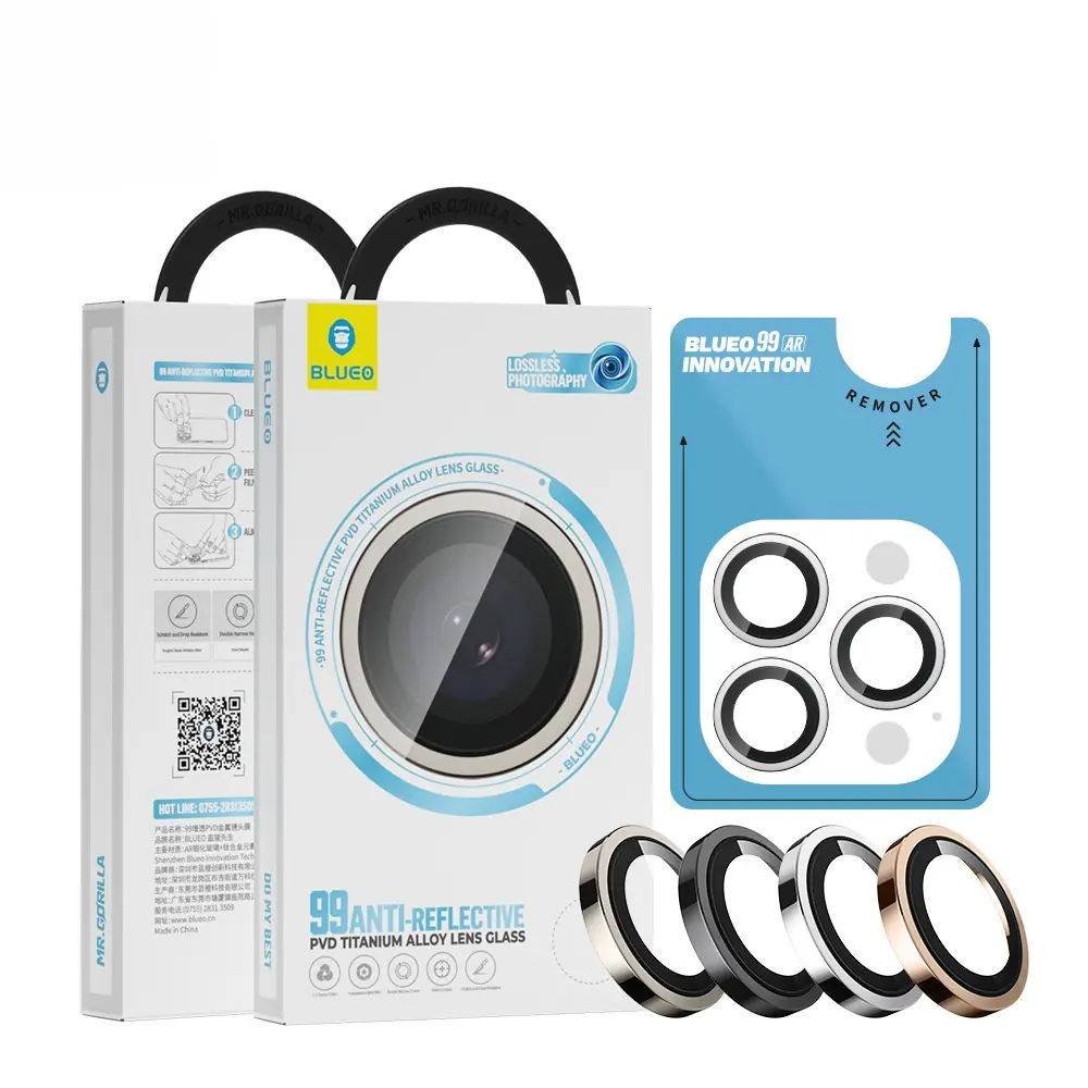 Blueo 16 Pro Max 16 Pro Gümüş/Silver Titanyum Anti-Reflective Aplikatörlü Lens Koruyucu