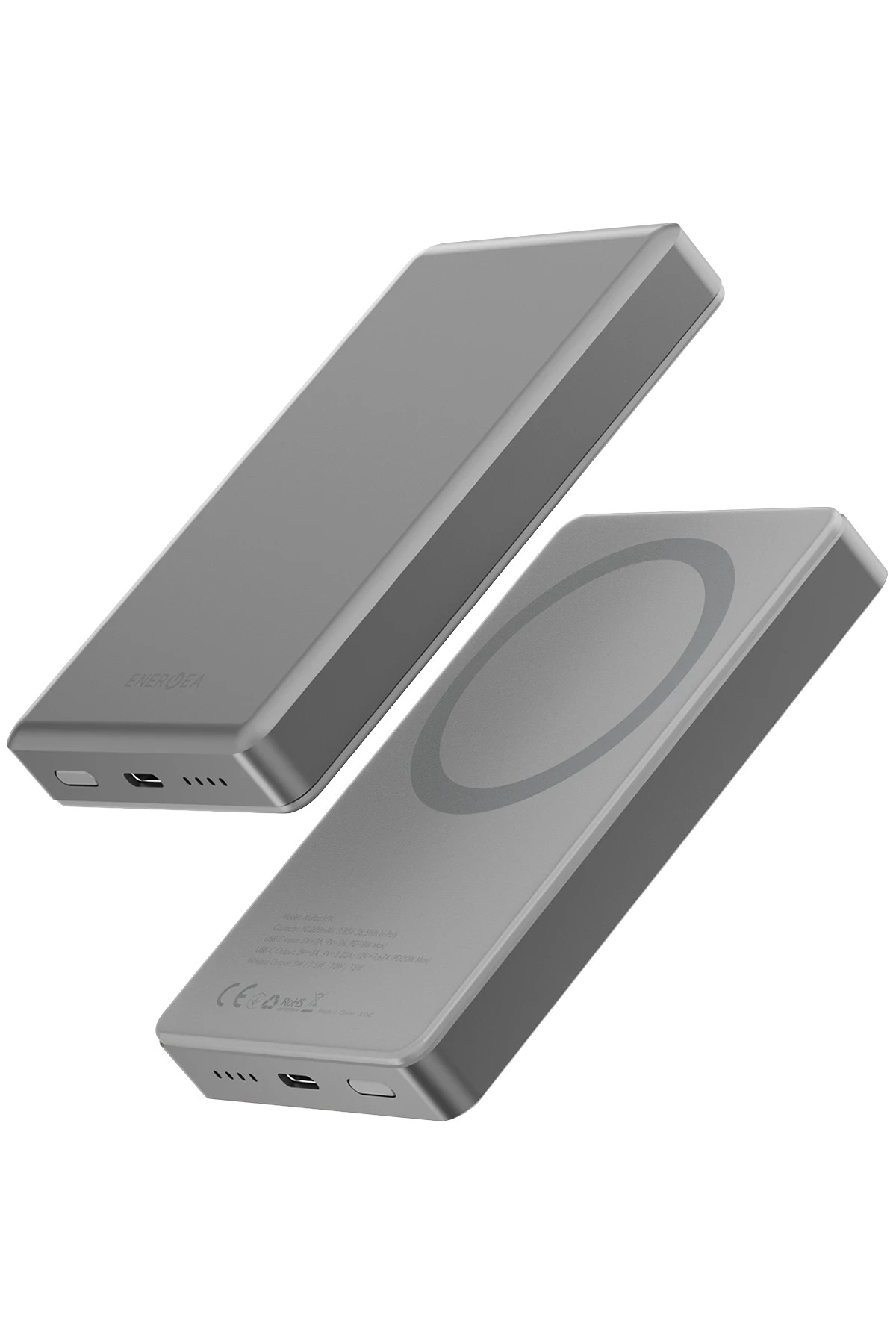 Energea AluPac 10K 10.000 mAh 20W Type-C ve 15W Kablosuz Şarj Çıkışlı PD Hızlı Şarj Magsafe Powerbank - Natural Grey