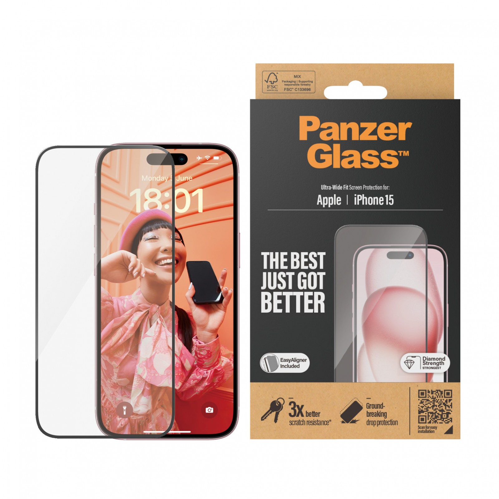 PanzerGlass™ Apple iPhone 15 UWF Antibakteriyel Ekran Koruyucu