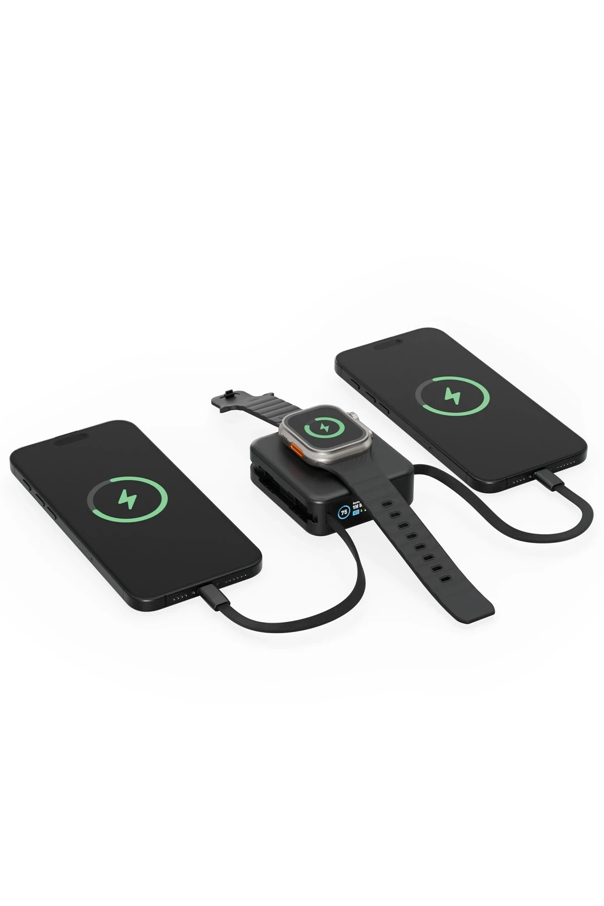 Energea MagPac Mini Plus Dijital Göstergeli 10.000 mAh 2 Adet 20W Type-C Kablolu 1 Adet 20W Type-C ve 15W Kablosuz Şarj Çıkışlı PD Hızlı Şarj Magsafe Powerbank - Siyah
