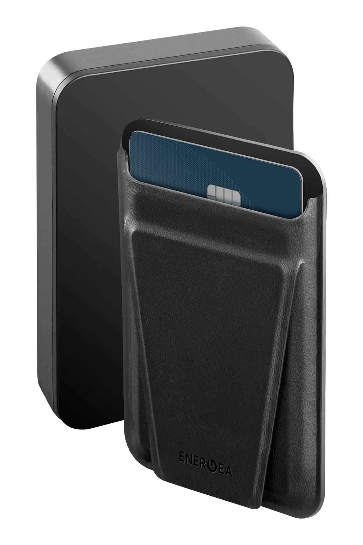 Energea MagWallet Card 10K 10.000 mAh 20W Type-C ve 15W Kablosuz Şarj Çıkışlı Ekstra Stand Özellikli Magsafe Kartlıklı PD Hızlı Şarj Magsafe Powerbank - Koyu Gri