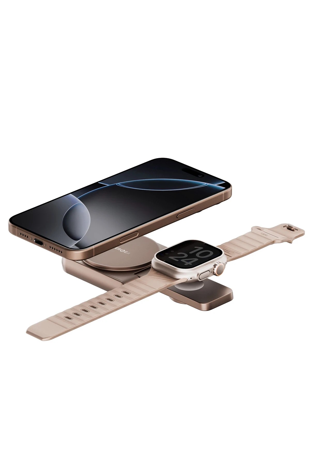 Energea MagDuo 2in1 Katlanabilir 15W Telefon ve 2.5W Saat Masaüstü Hızlı Şarj Standı - Gold